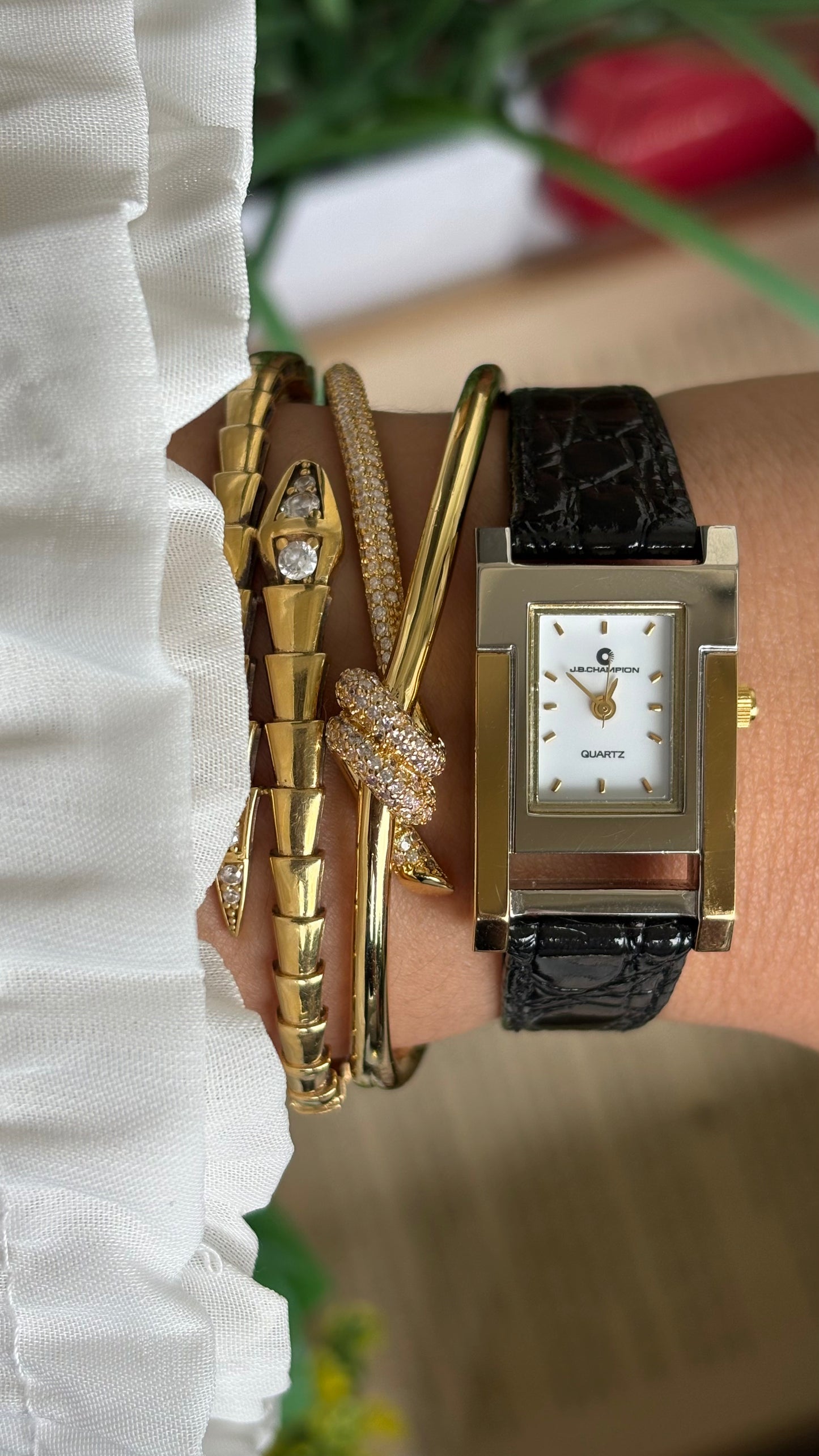 Vintage J.B. Champion Tank Watch in Black Leather Watch (200$ on tag)