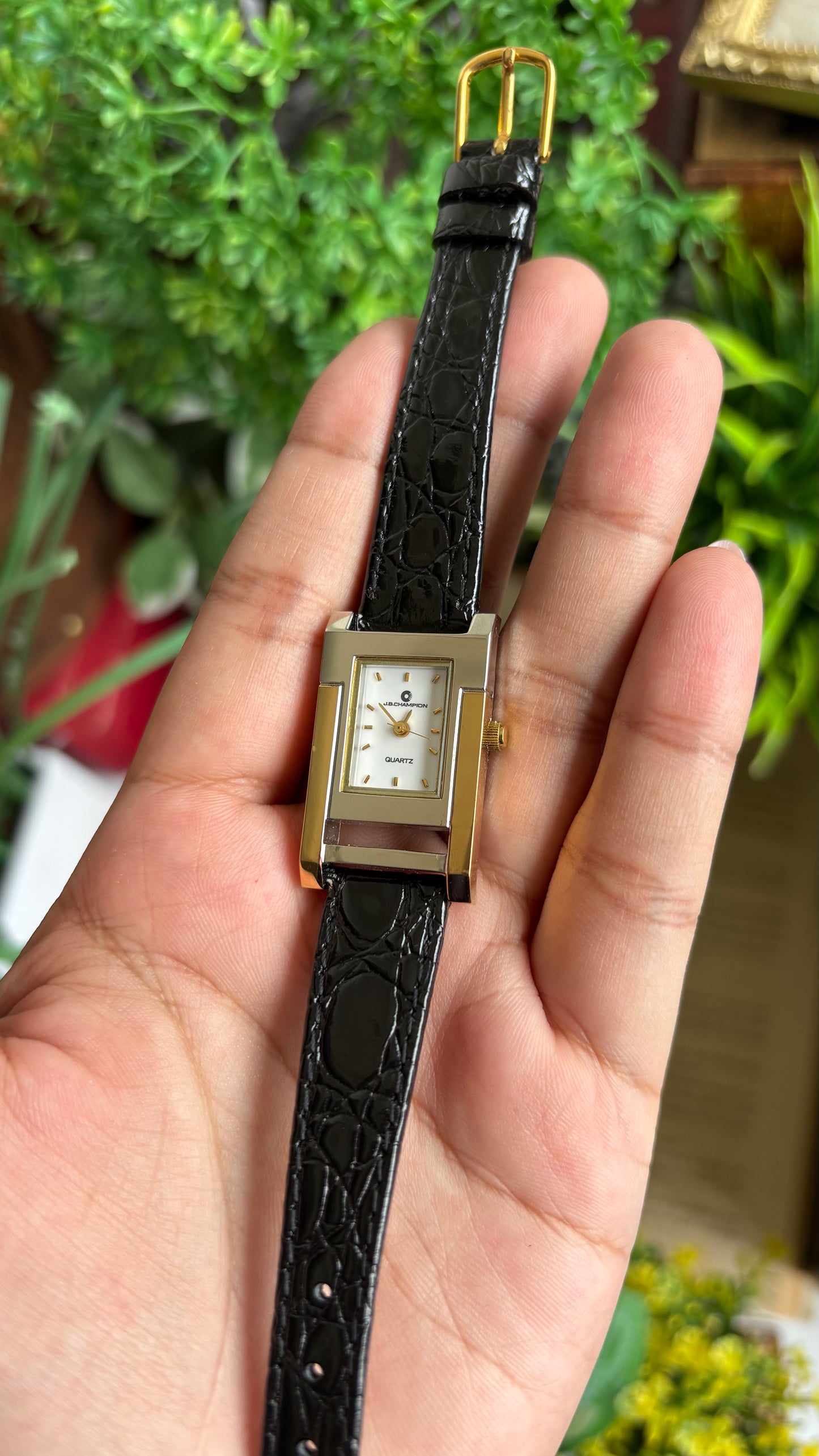 Vintage J.B. Champion Tank Watch in Black Leather Watch (200$ on tag)