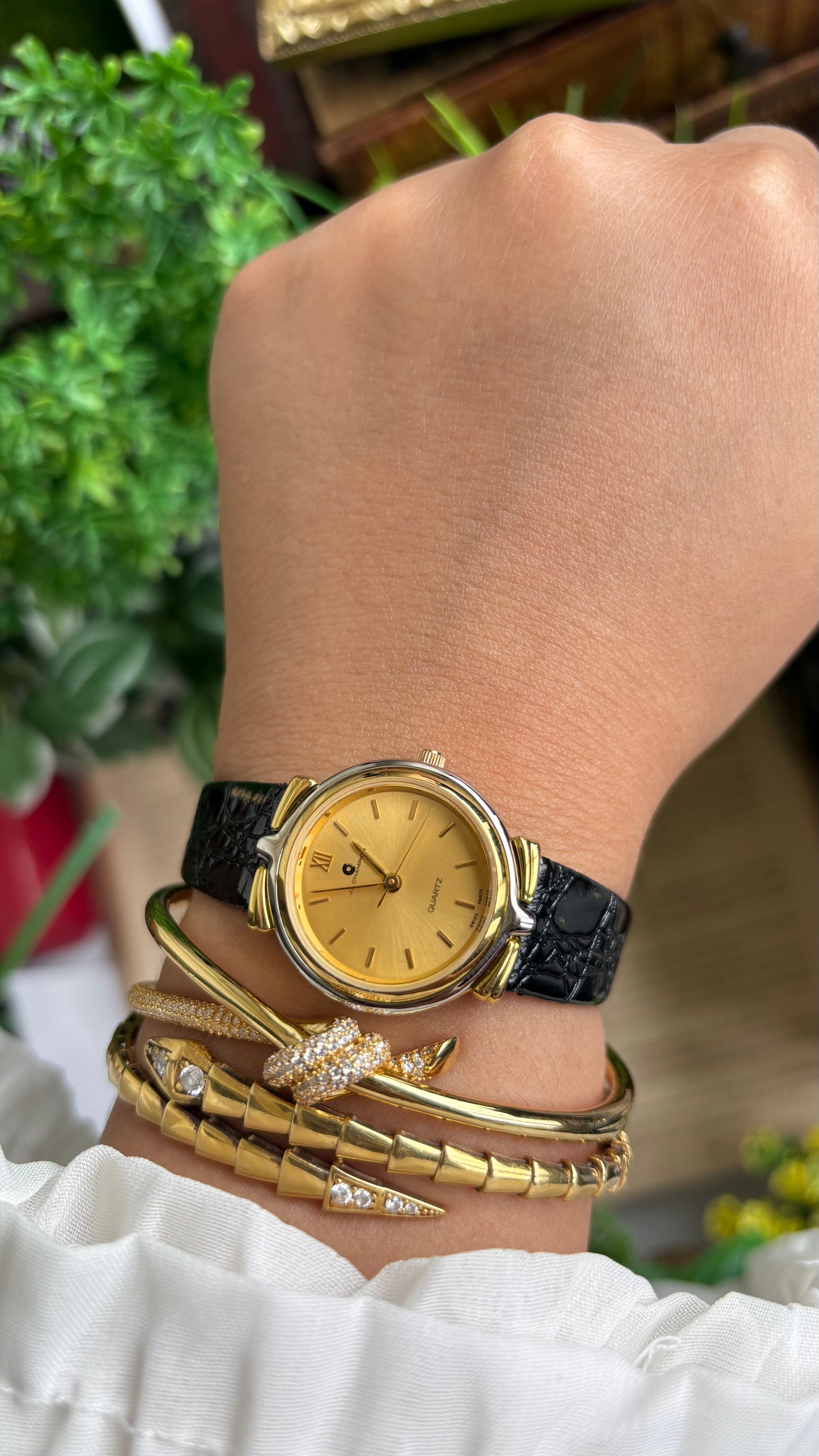 Vintage J.B. Champion Watch in Black Leather Strap