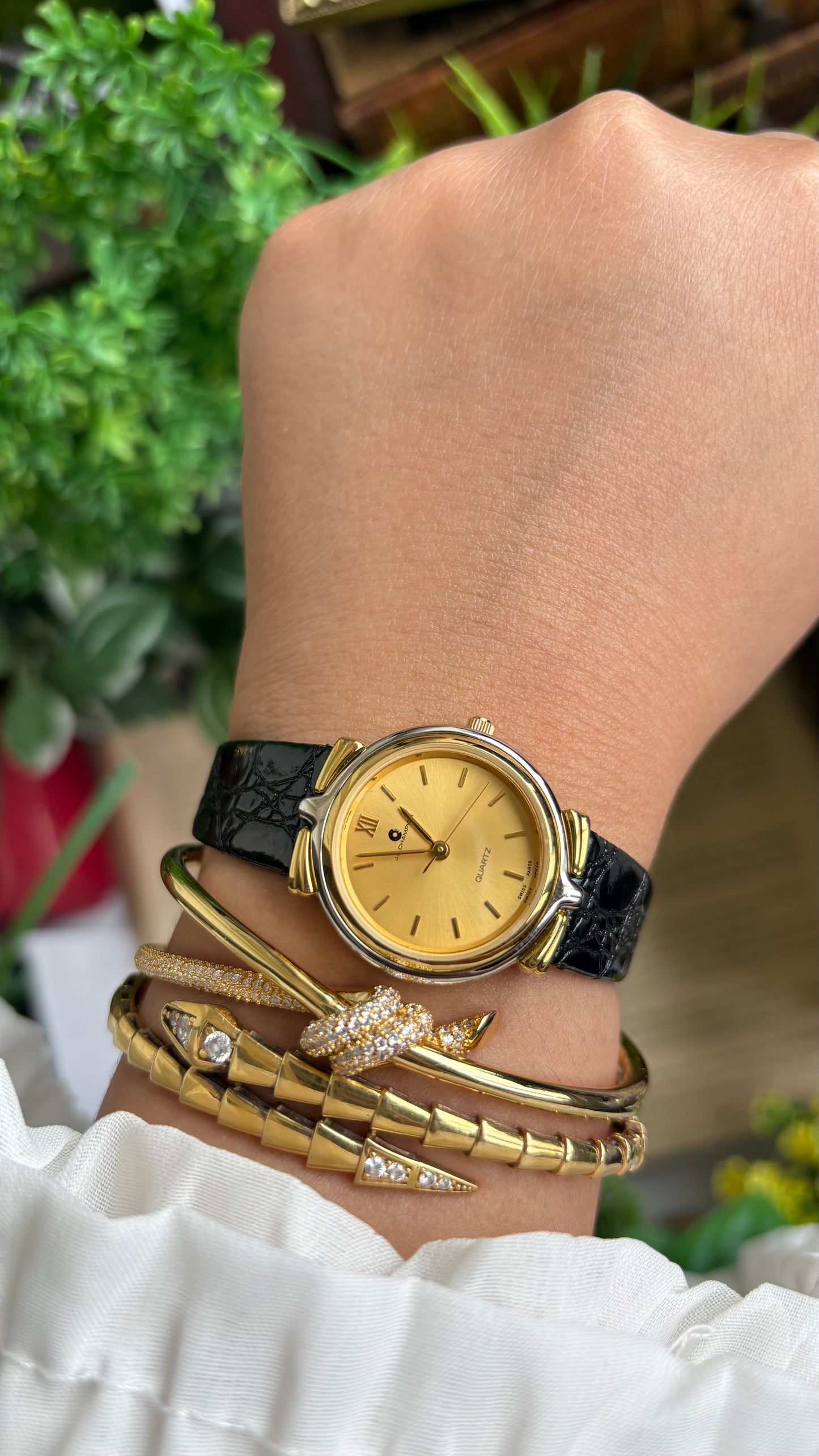 Vintage J.B. Champion Watch in Black Leather Strap