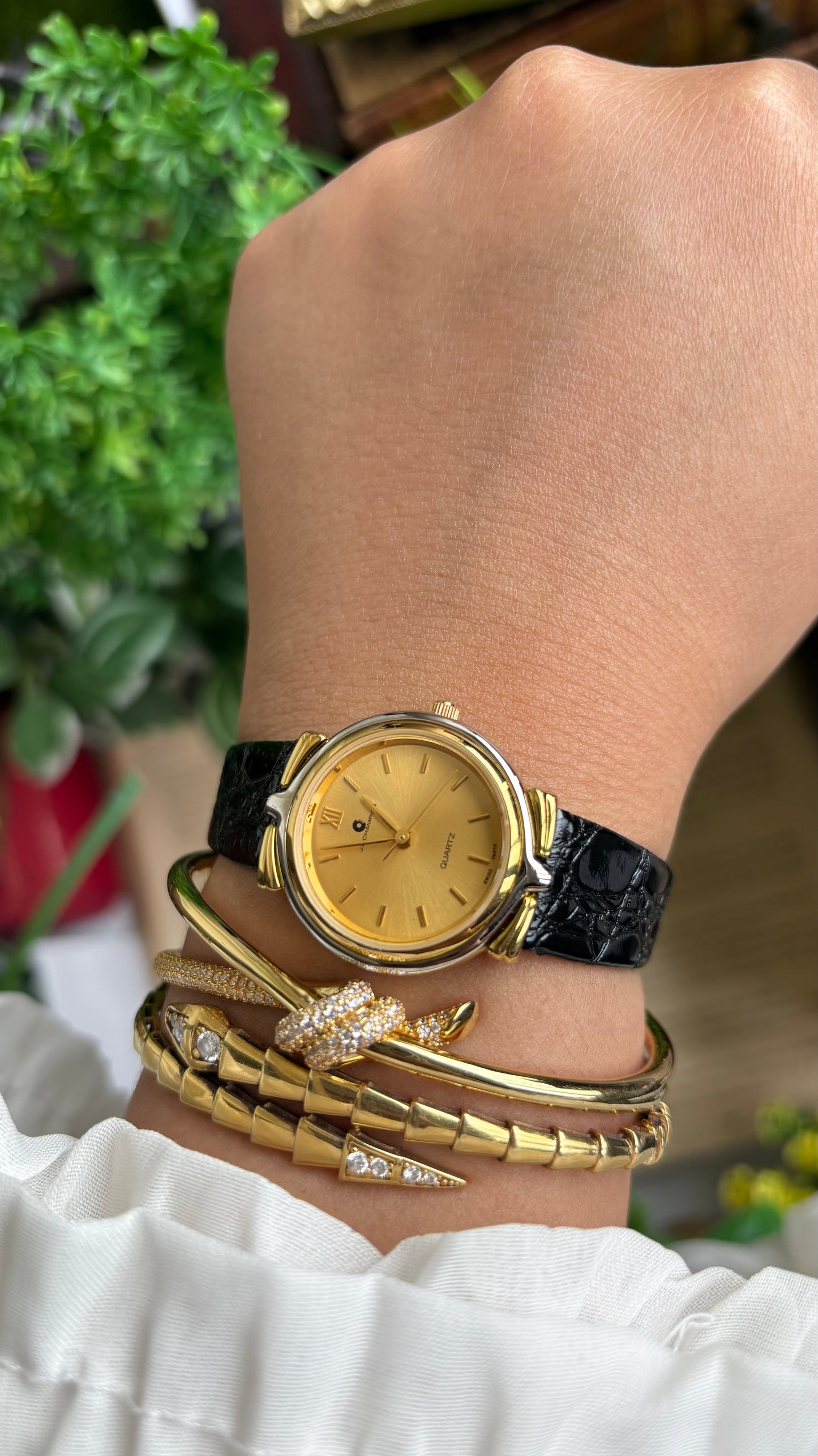 Vintage J.B. Champion Watch in Black Leather Strap
