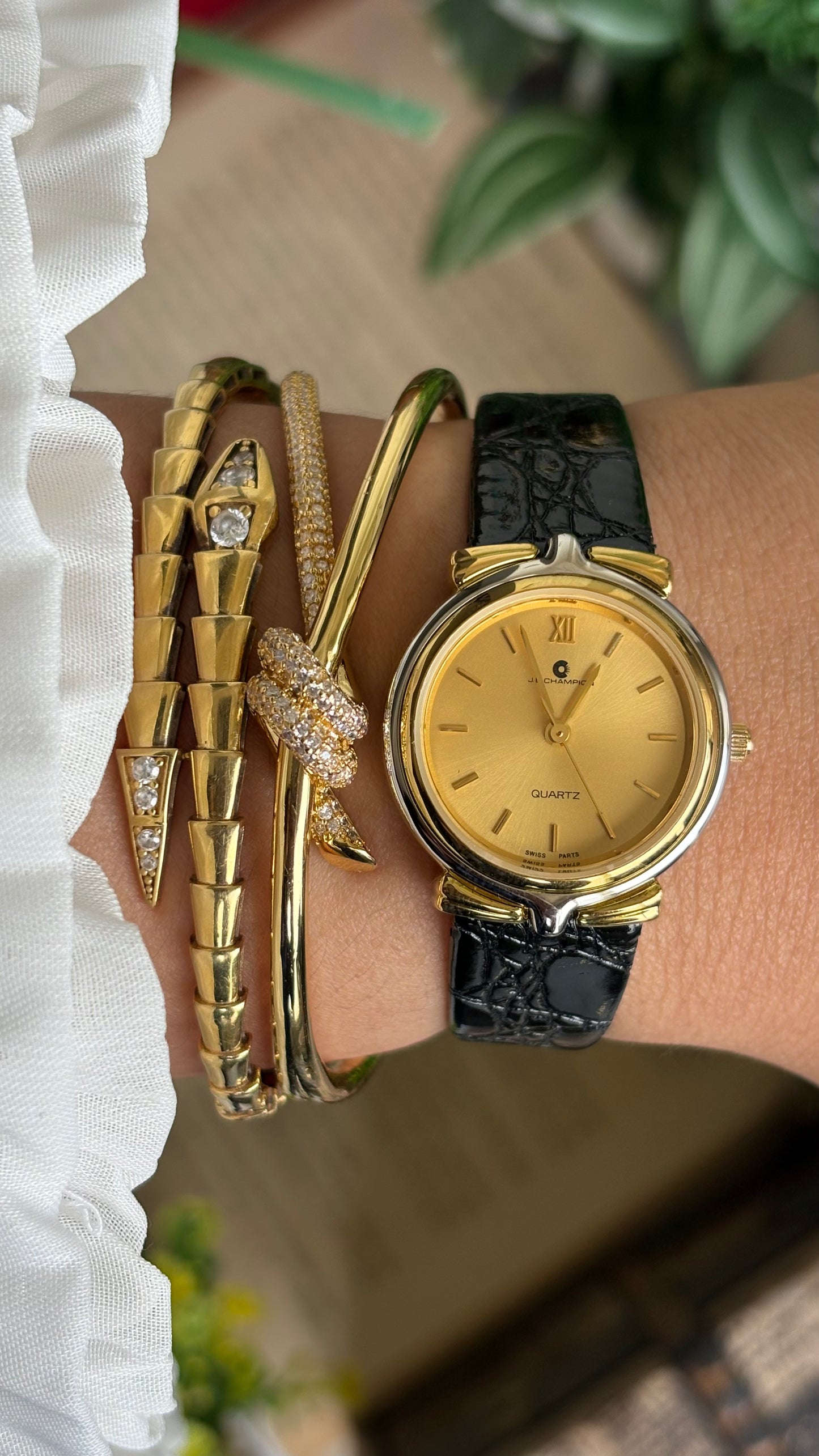 Vintage J.B. Champion Watch in Black Leather Strap
