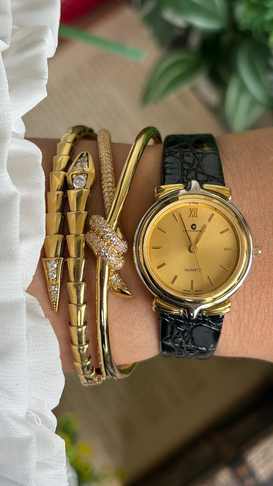 Vintage J.B. Champion Watch in Black Leather Strap