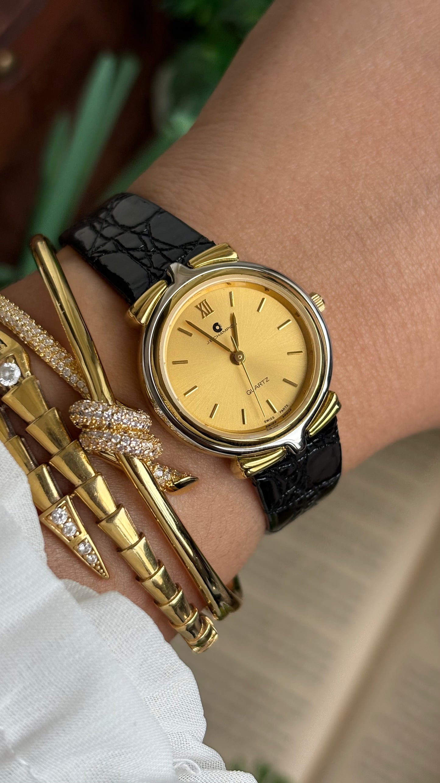 Vintage J.B. Champion Watch in Black Leather Strap