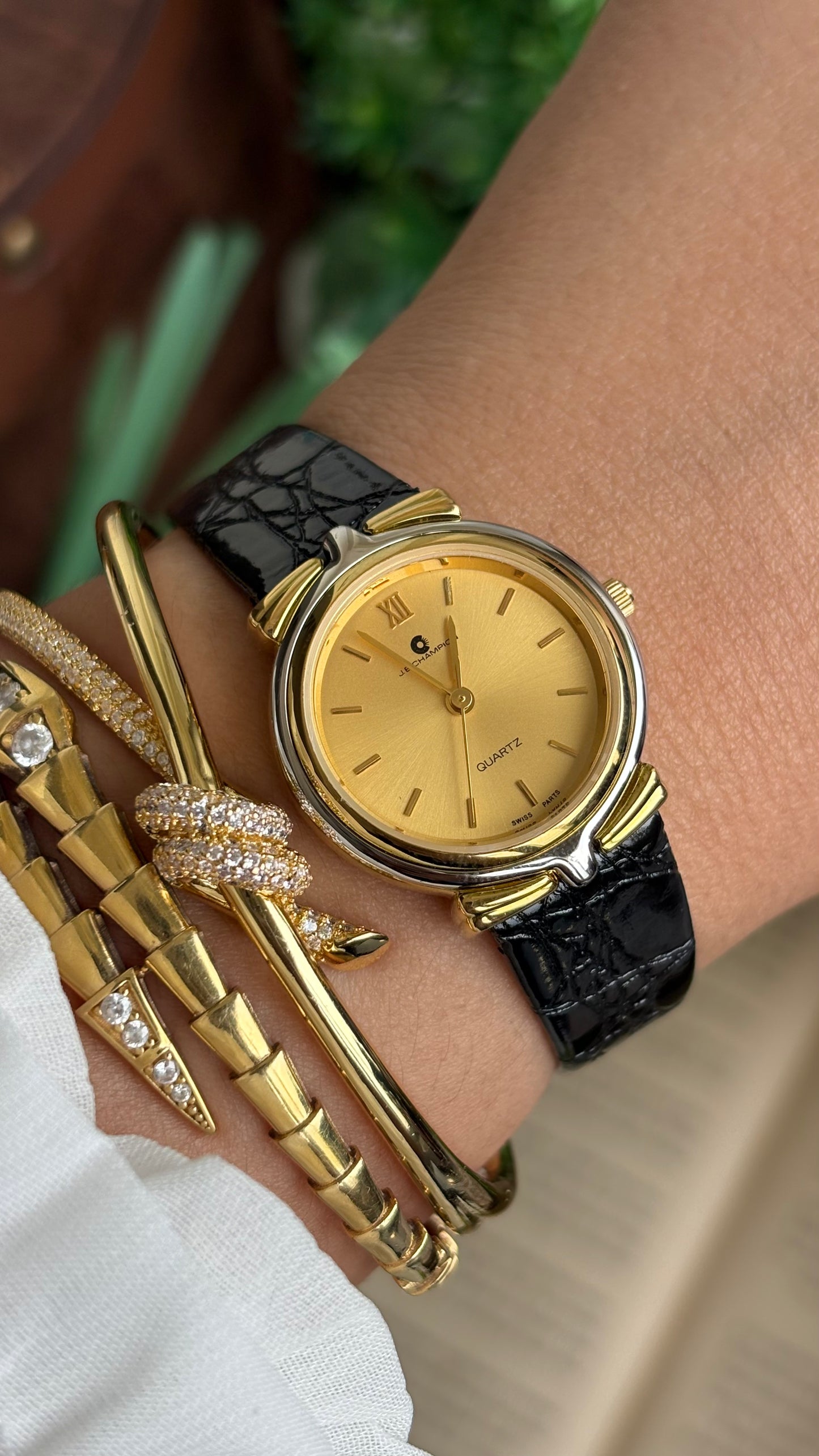 Vintage J.B. Champion Watch in Black Leather Strap