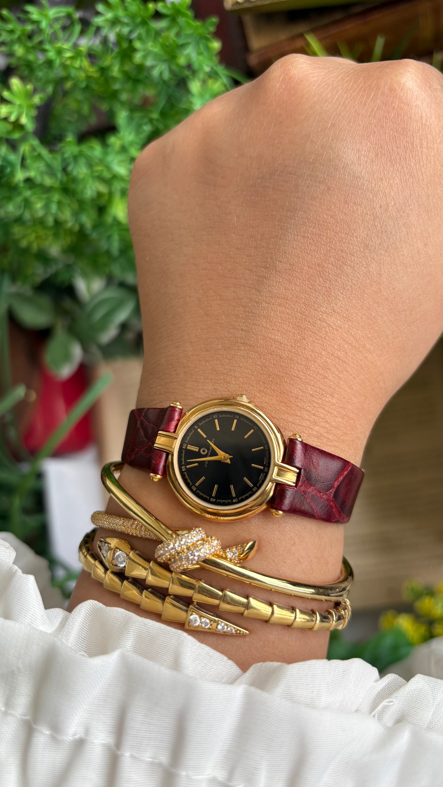Vintage J.B. Champion Watch in Burgundy Red Leather Strap (175$ on tag)