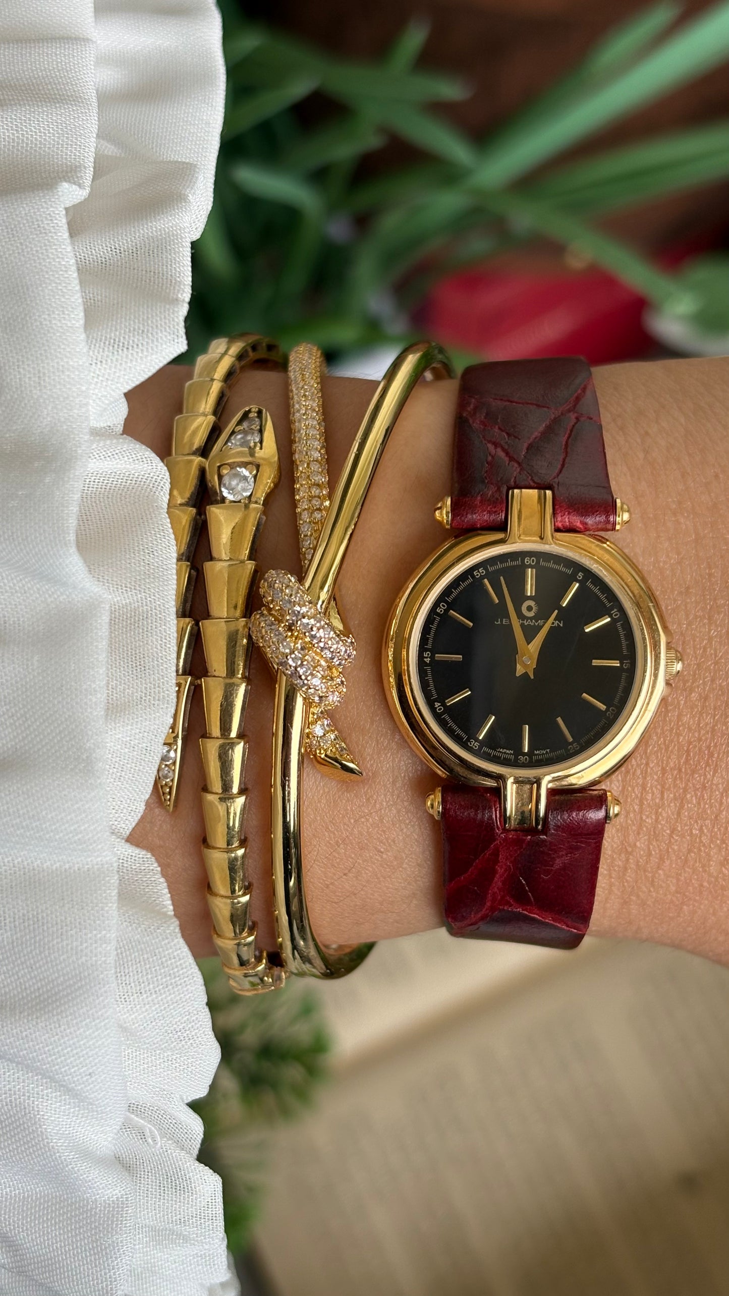 Vintage J.B. Champion Watch in Burgundy Red Leather Strap (175$ on tag)