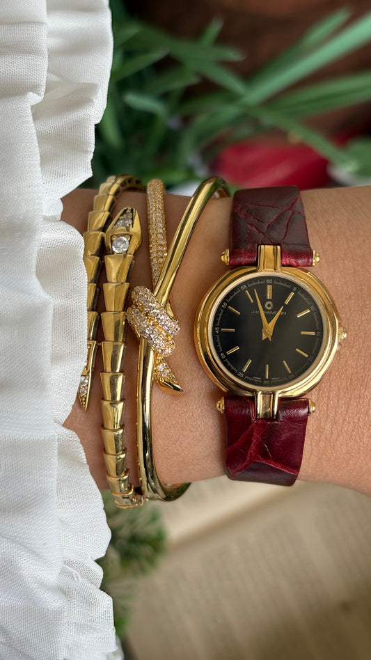 Vintage J.B. Champion Watch in Burgundy Red Leather Strap (175$ on tag)