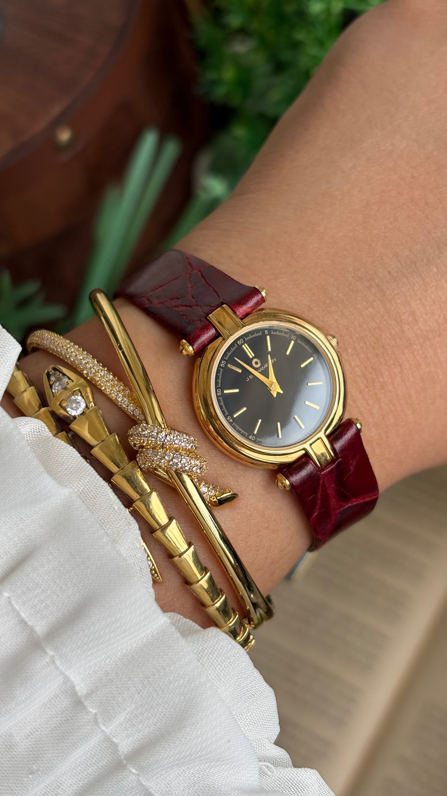Vintage J.B. Champion Watch in Burgundy Red Leather Strap (175$ on tag)