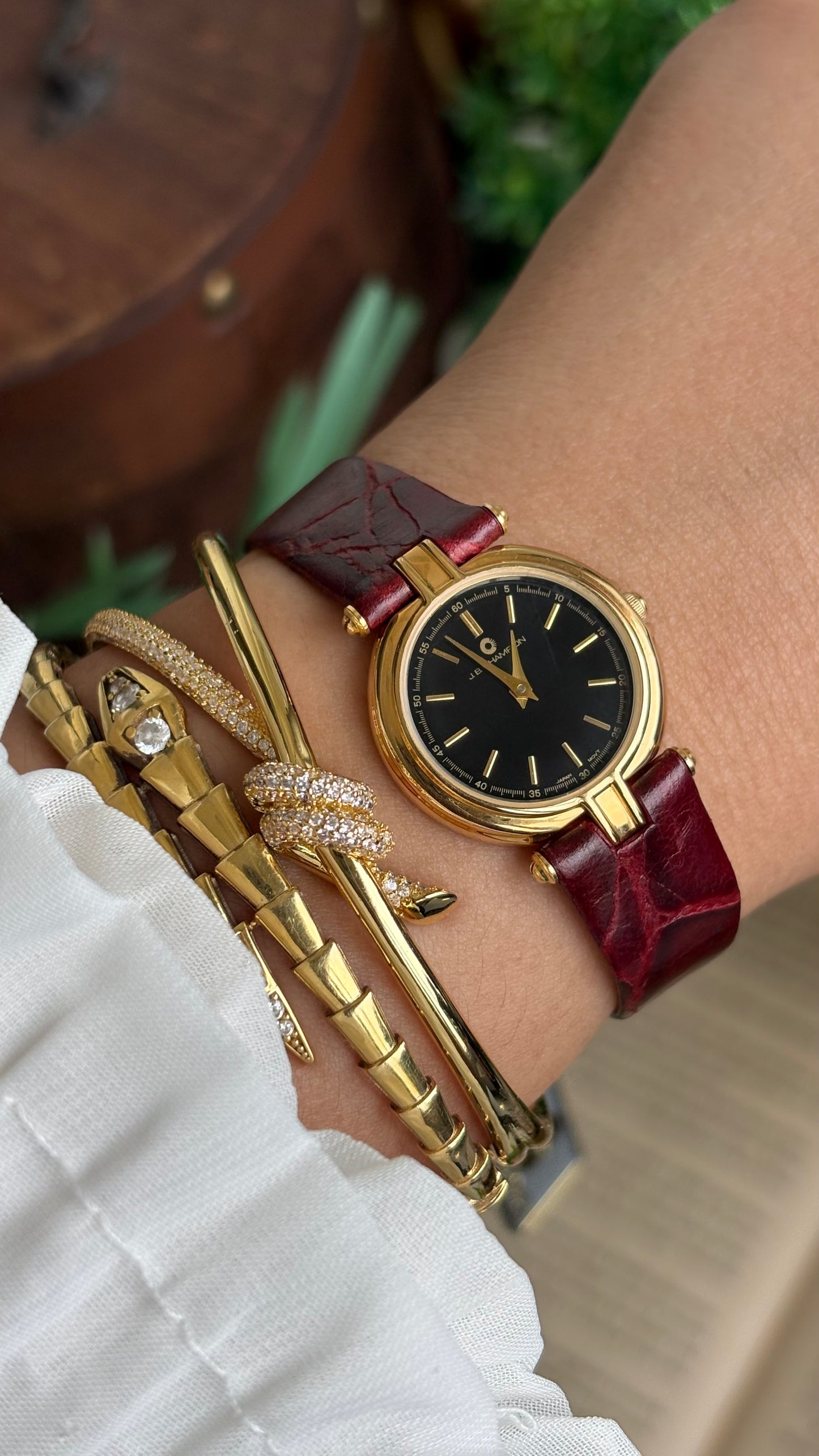 Vintage J.B. Champion Watch in Burgundy Red Leather Strap (175$ on tag)
