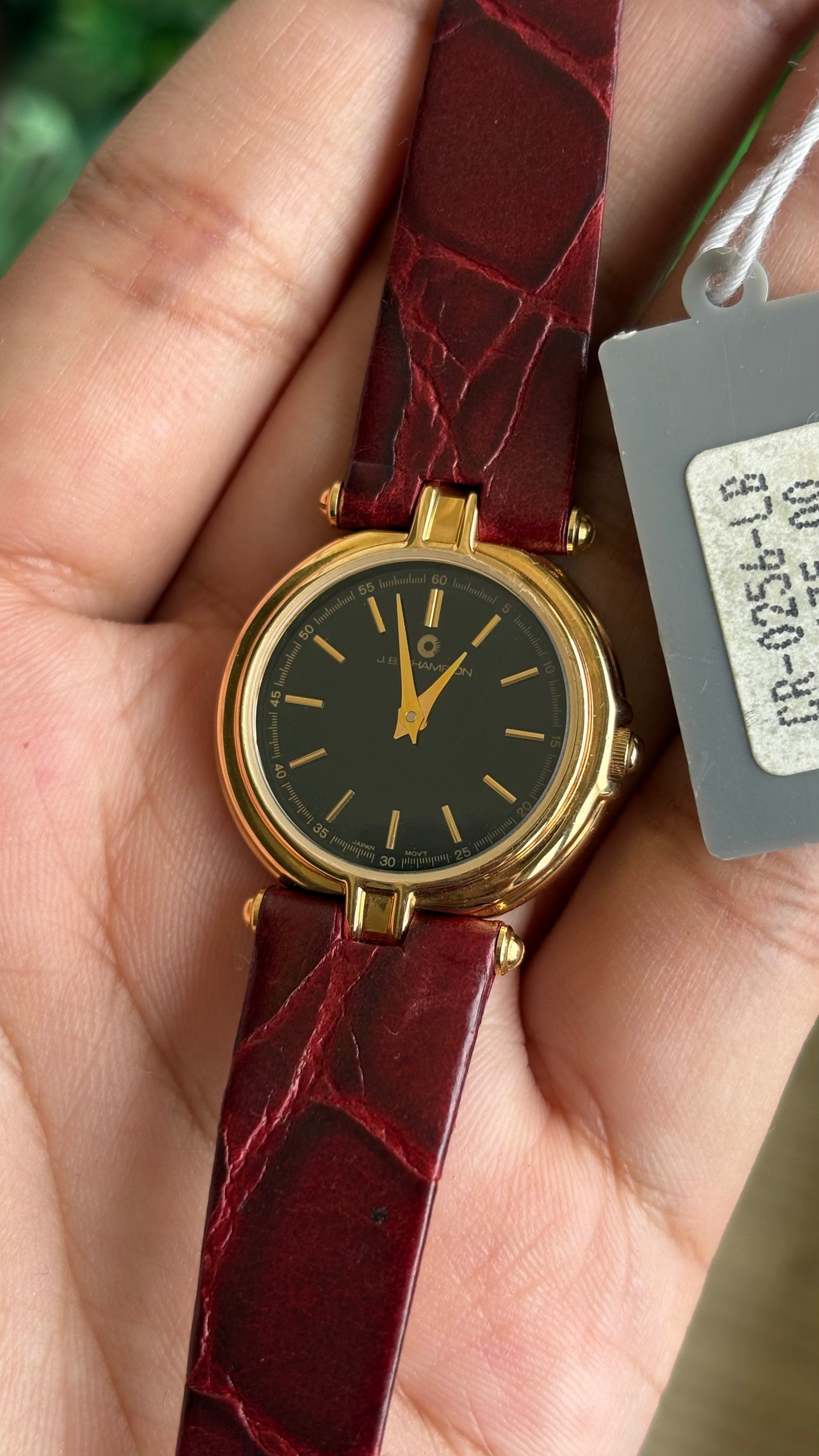 Vintage J.B. Champion Watch in Burgundy Red Leather Strap (175$ on tag)