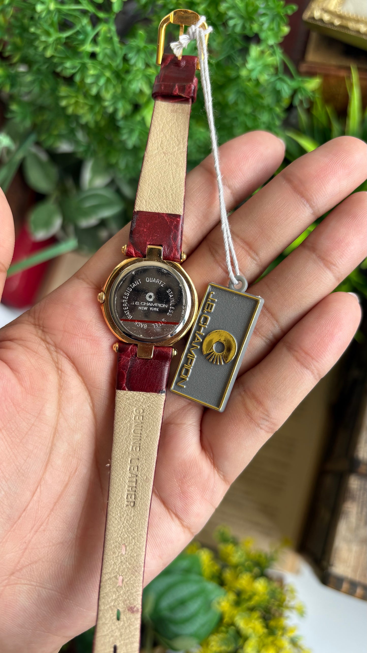 Vintage J.B. Champion Watch in Burgundy Red Leather Strap (175$ on tag)
