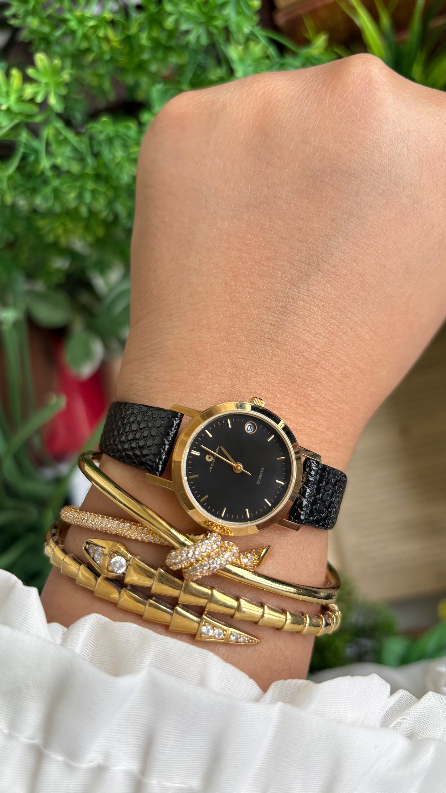 Vintage J.B. Champion Watch in Black Leather Strap with Window Date (200$ on tag)