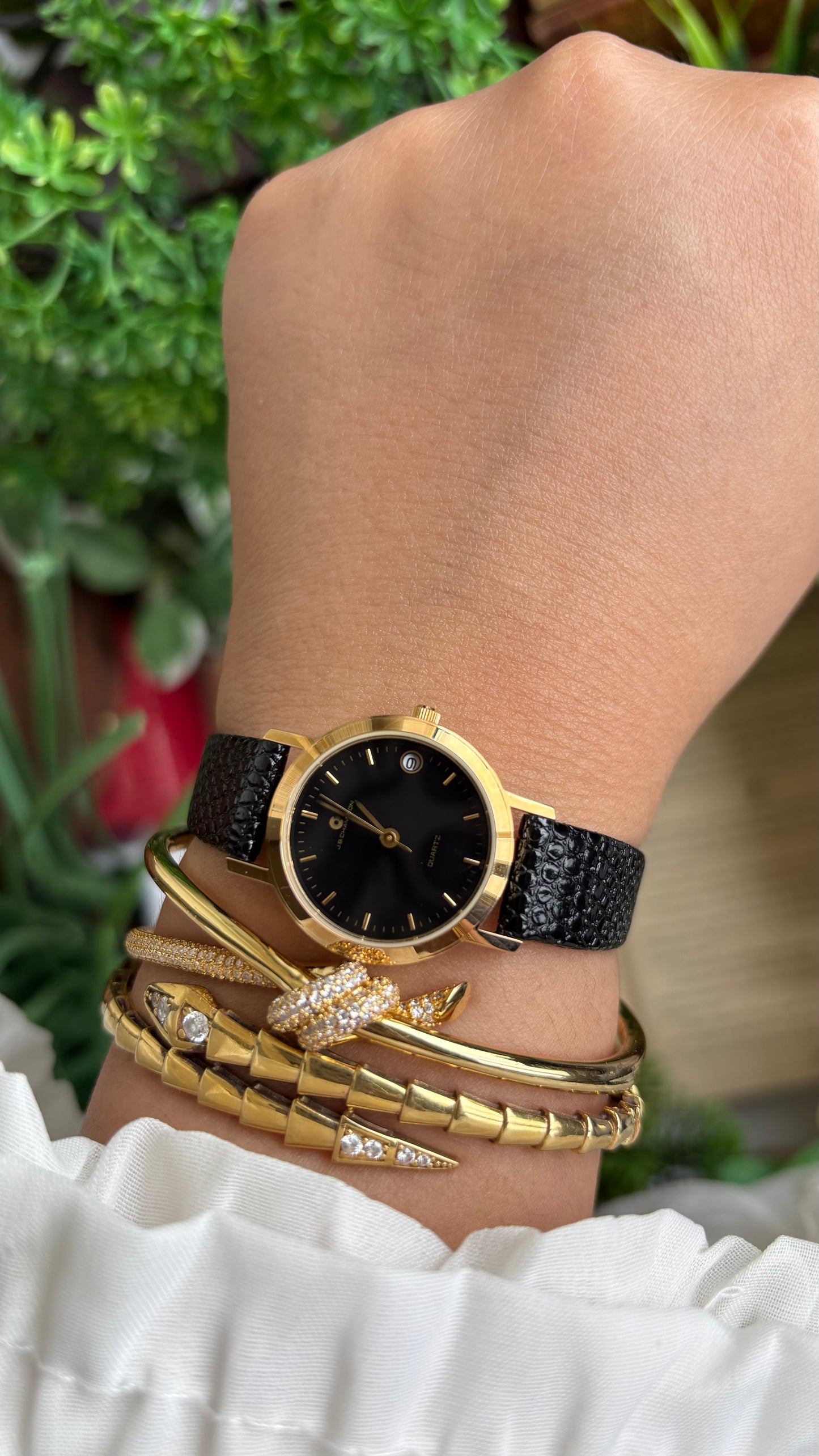 Vintage J.B. Champion Watch in Black Leather Strap with Window Date (200$ on tag)