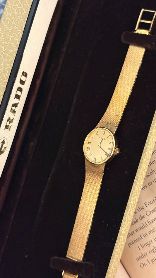 Rare Boxed Vintage Rado Swiss Manual Wind Dress Watch in Gold Tone