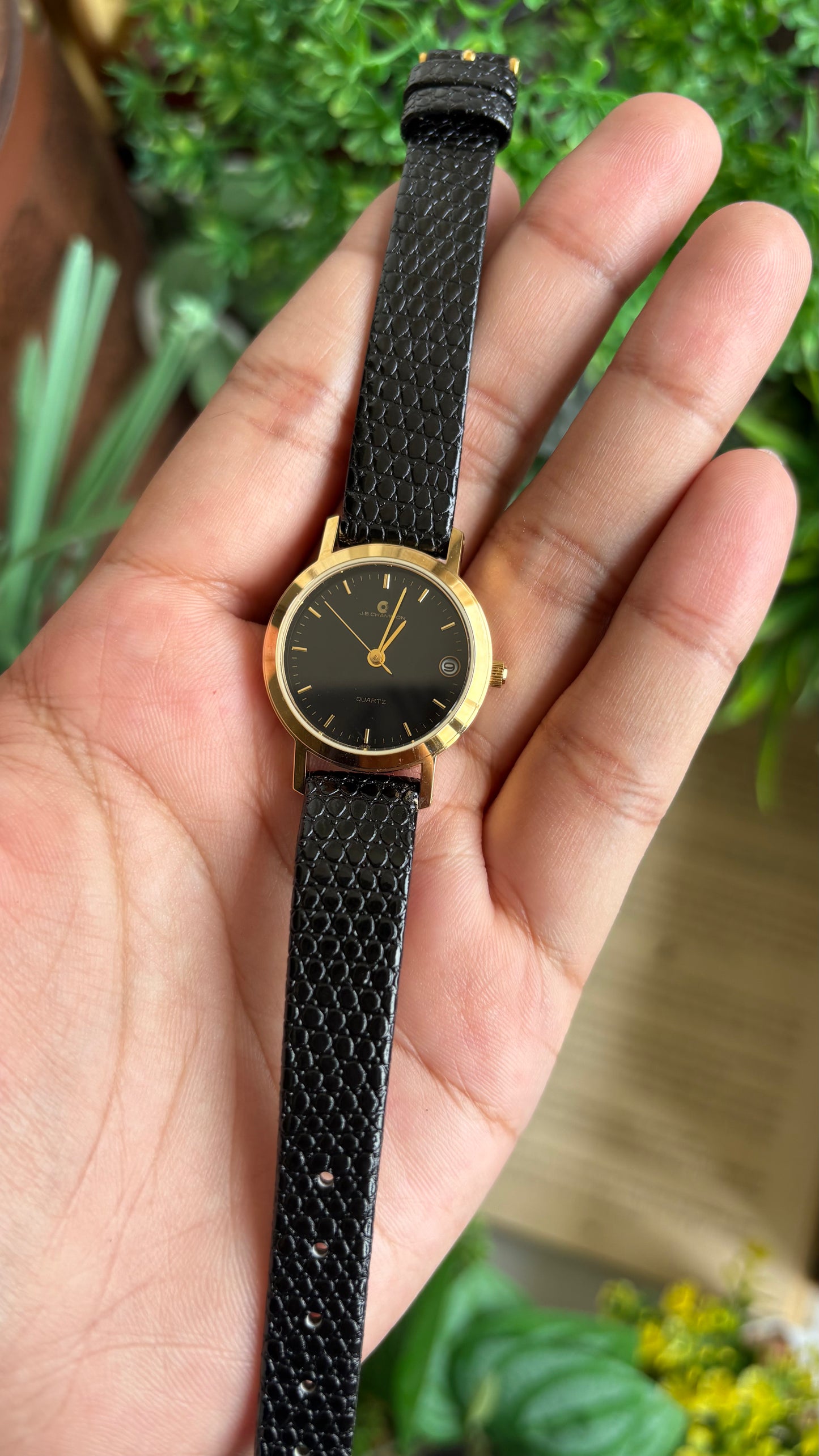 Vintage J.B. Champion Watch in Black Leather Strap with Window Date (200$ on tag)