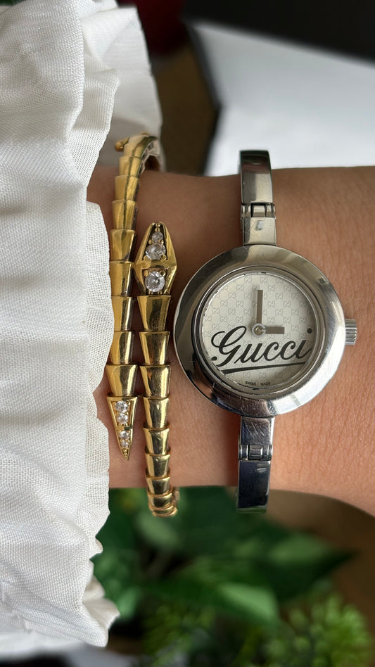 Extremely Rare Vintage Gucci Monogram Watch in Silver Tone with Gucci Box