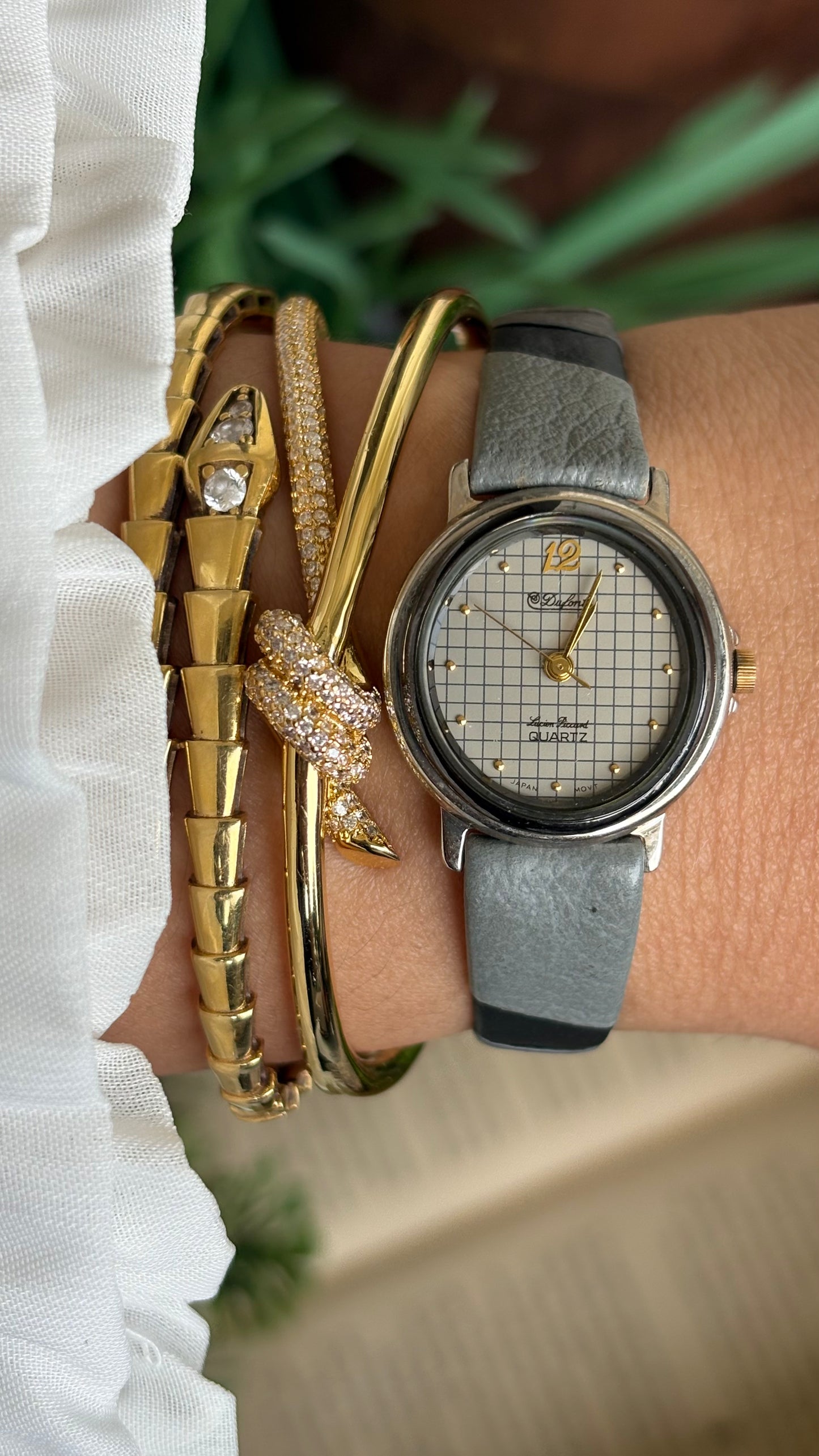 Vintage Dufonte by Lucien Piccard Watch in Grey Leather
