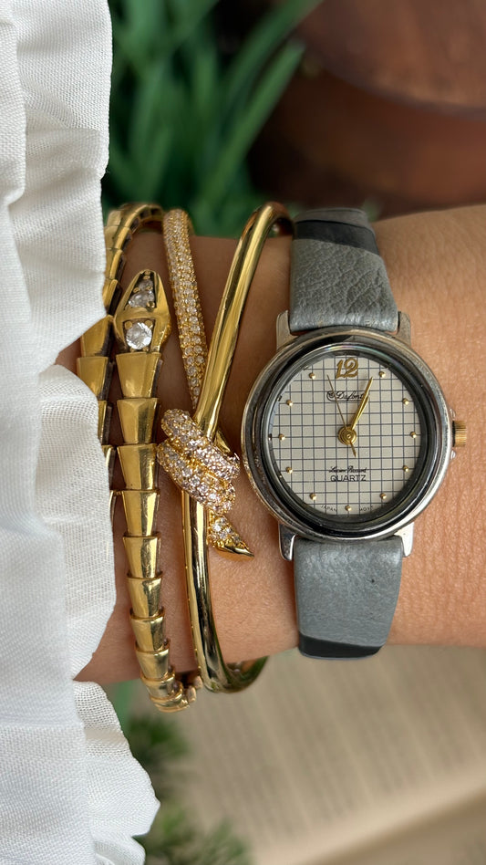 Vintage Dufonte by Lucien Piccard Watch in Grey Leather