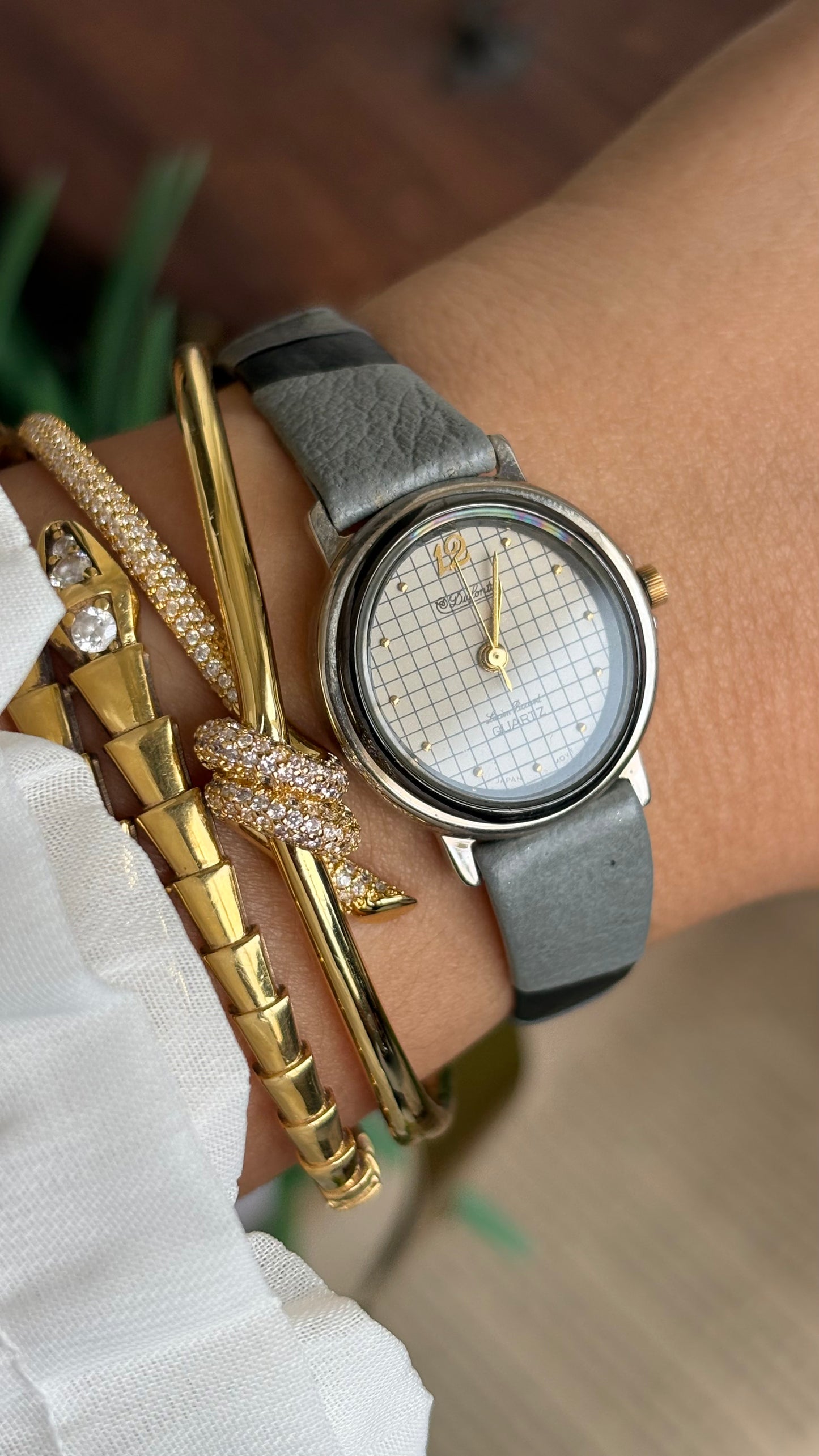Vintage Dufonte by Lucien Piccard Watch in Grey Leather