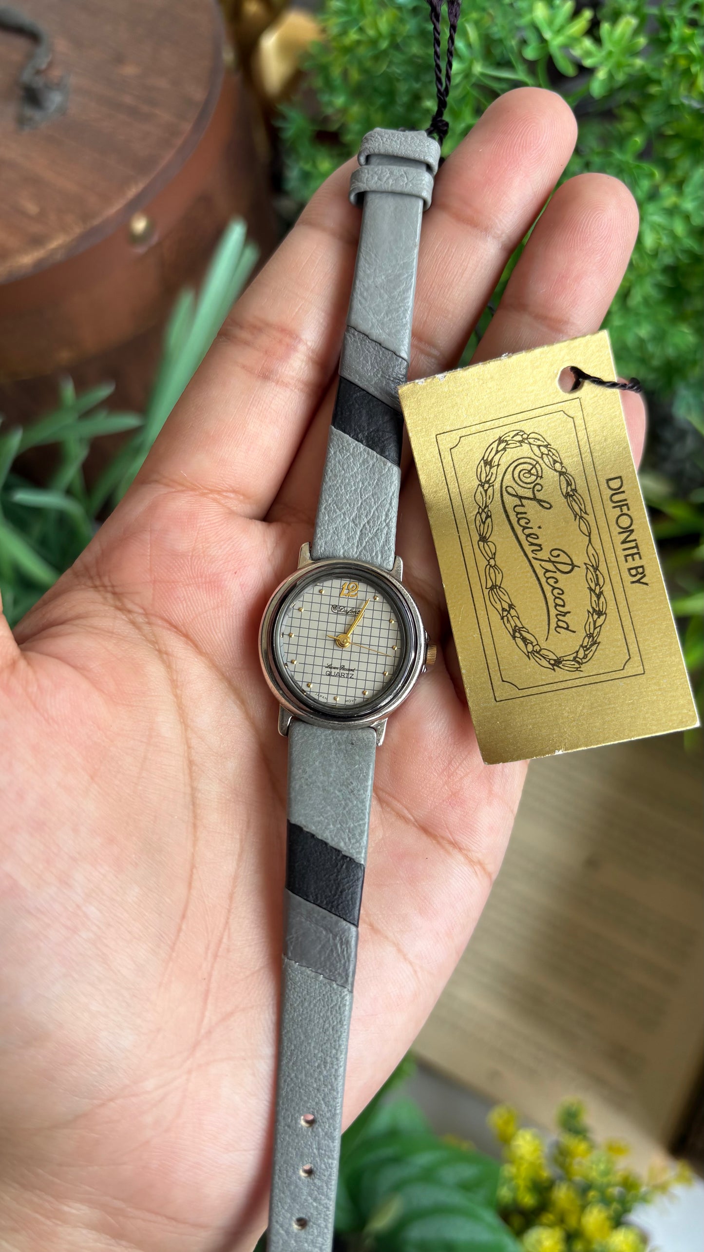 Vintage Dufonte by Lucien Piccard Watch in Grey Leather