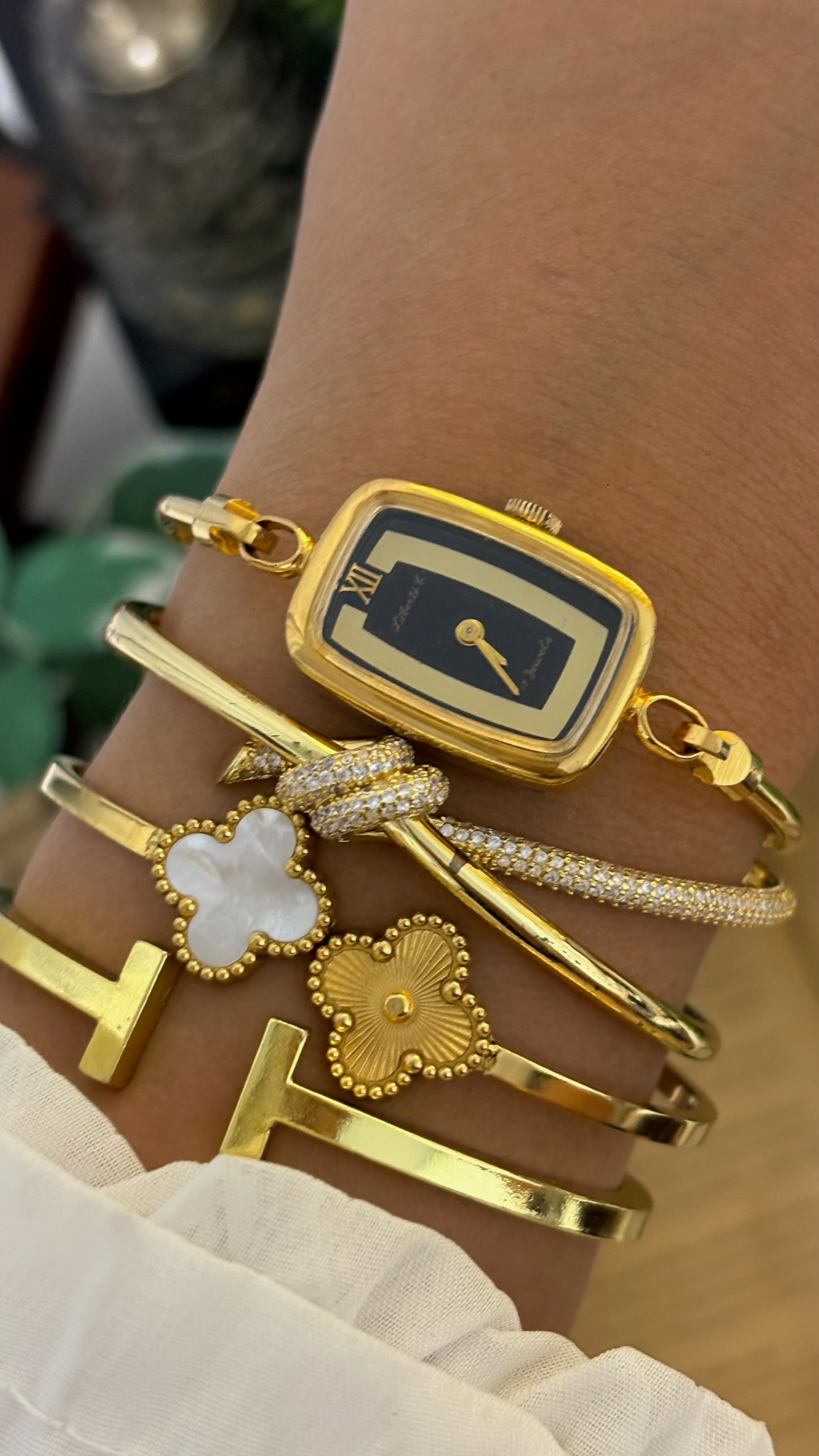 Vintage Liberte G Tank Expandable Band Watch in Gold Tone Quartz