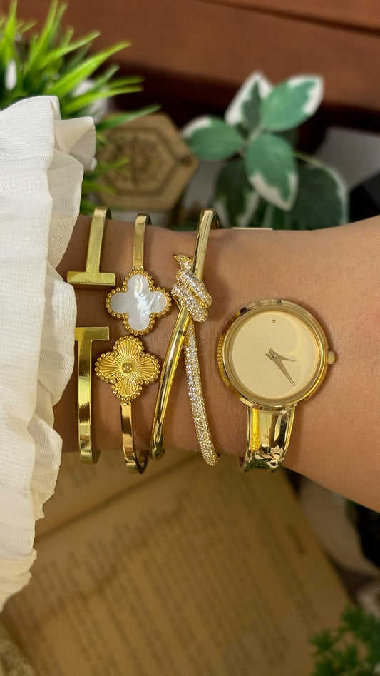 Rare Vintage Ricoh Open Bangle Watch in Gold Tone Quartz