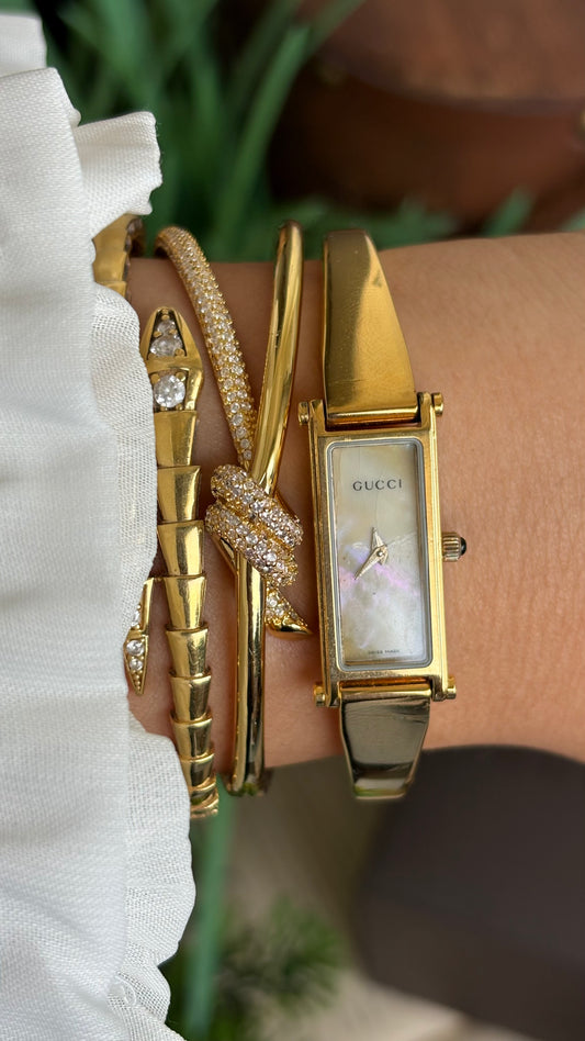 Vintage Gucci 1500L Watch in Gold Tone Mother of Pearl Dial with Original Gucci Box