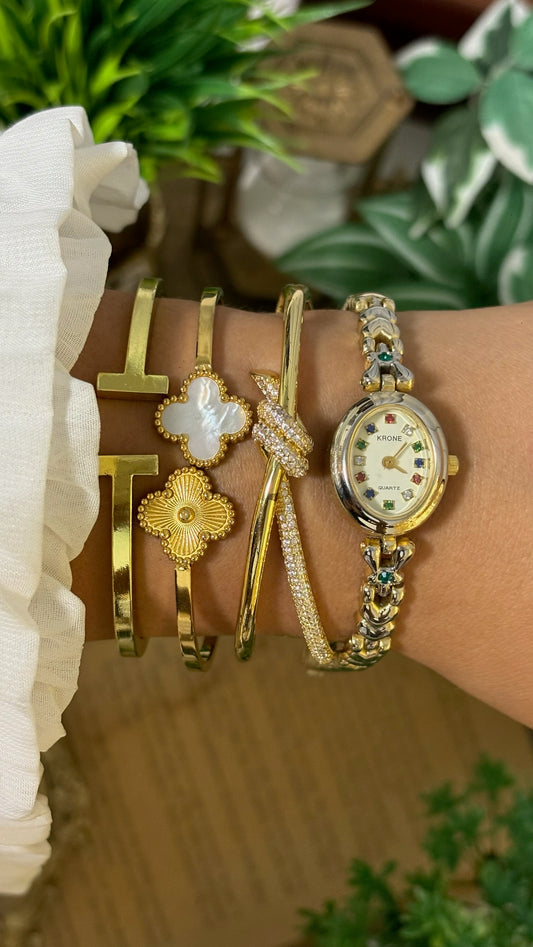 Vintage Krone Bejeweled Watch in Gold Tone Quartz