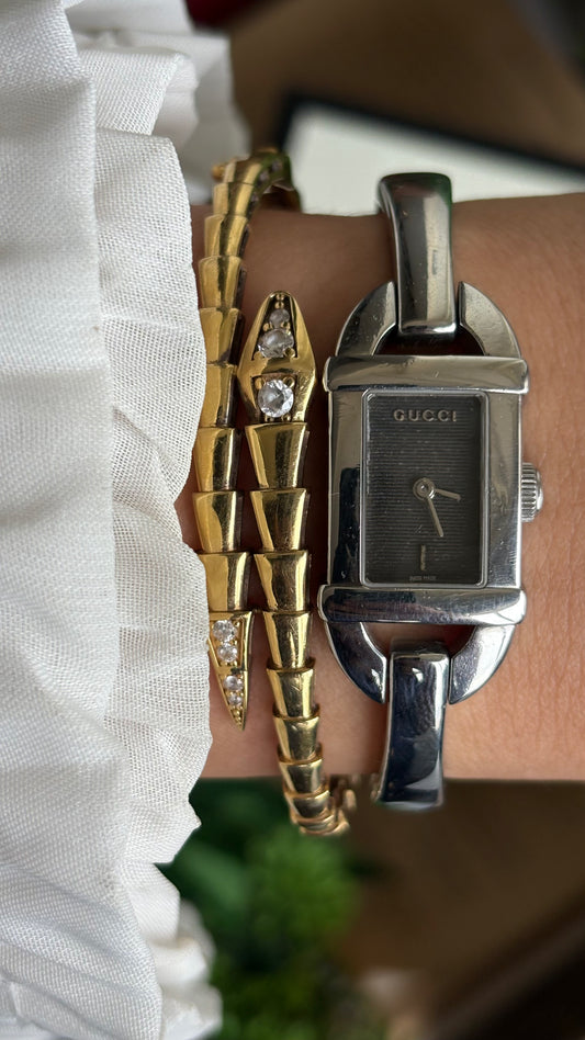 Vintage Gucci 6800L Watch in Silver Tone Dark Gray Textured Dial with Gucci Box
