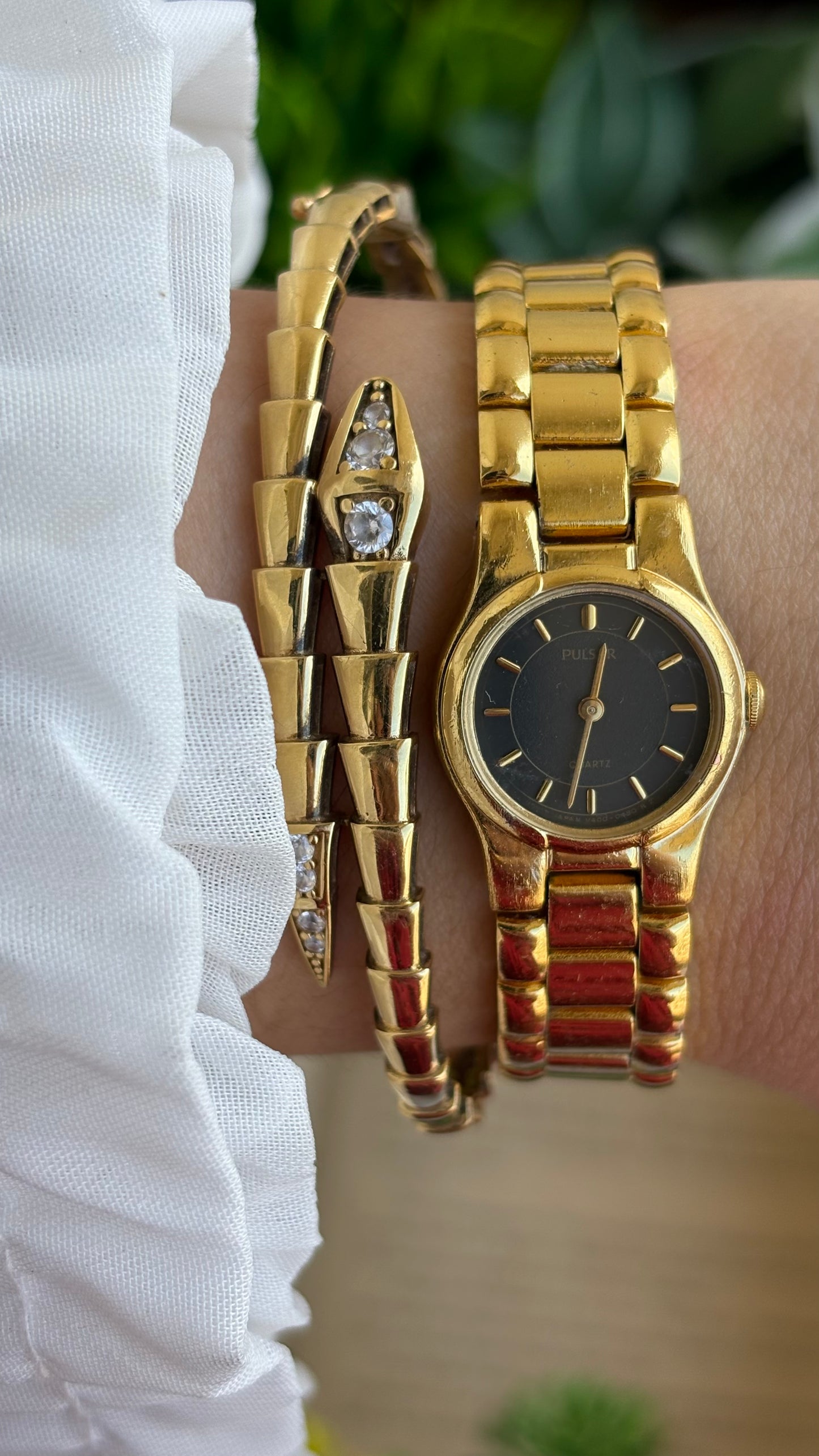 Vintage Pulsar by Seiko Watch in Gold Tone Black Dial
