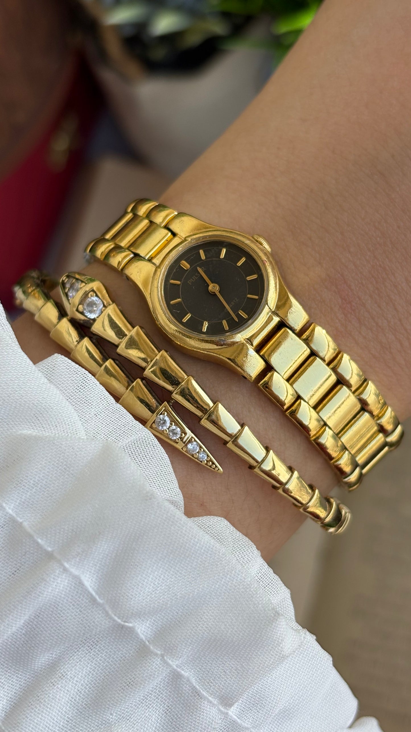 Vintage Pulsar by Seiko Watch in Gold Tone Black Dial