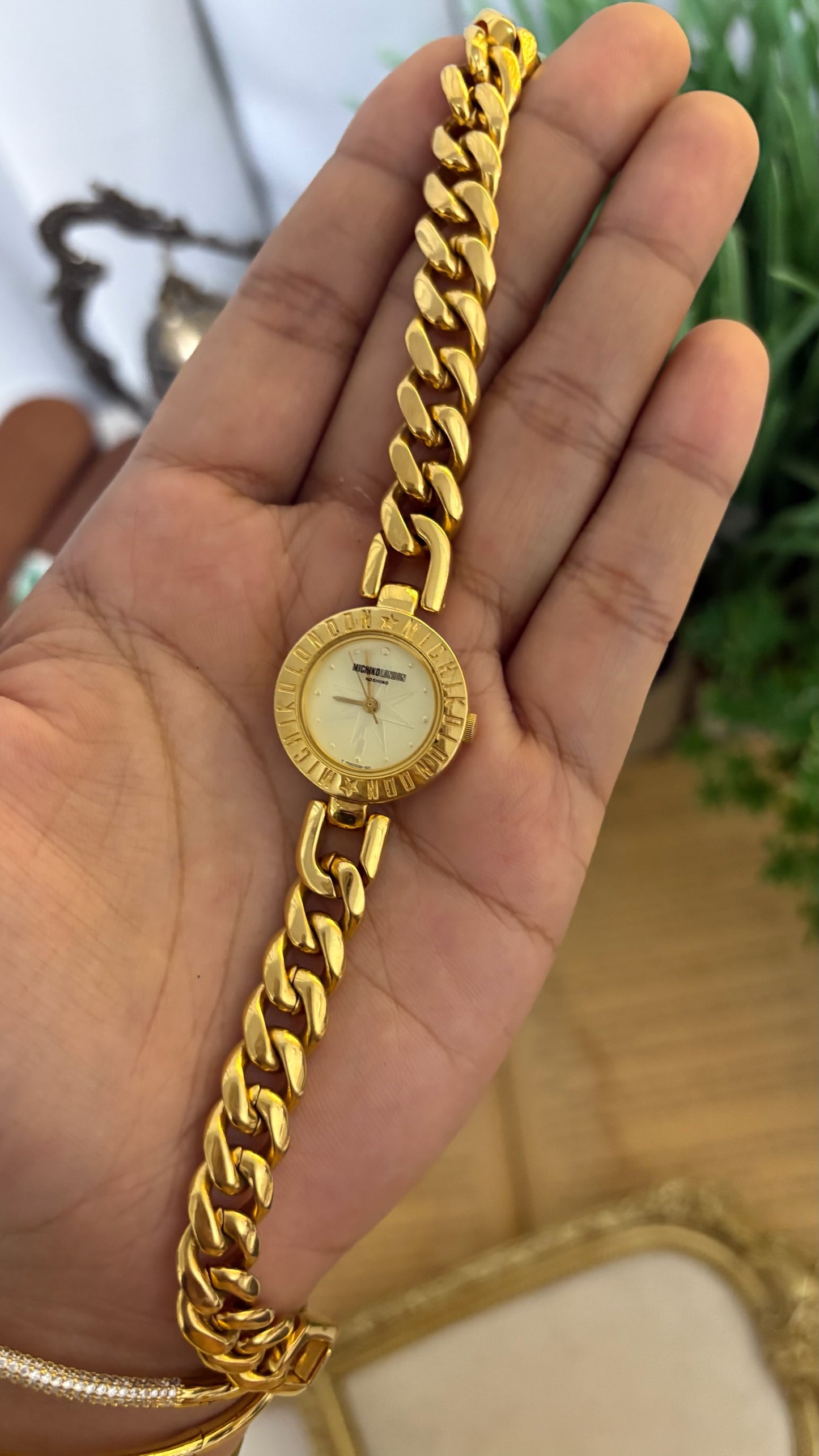 Vintage Michiko Londo Chain Watch in Gold Tone Quartz