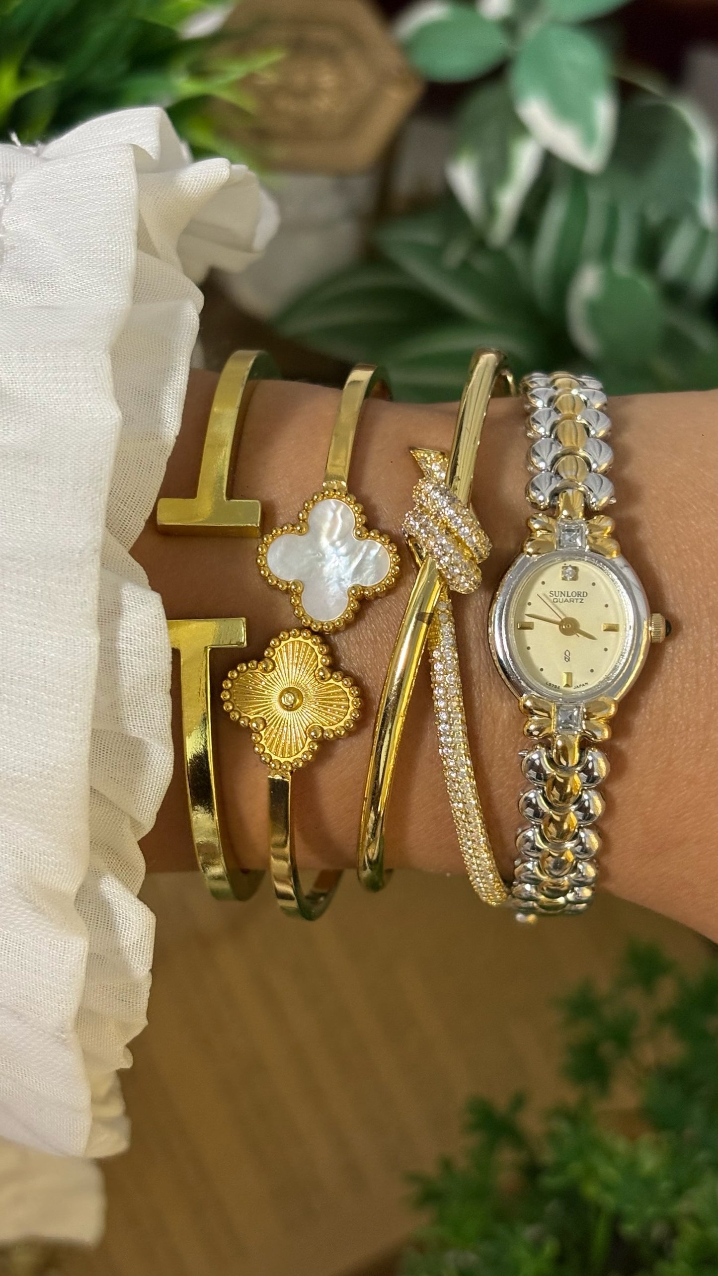 Vintage Sunlord Rhinestone Accent Bracelet Watch in Two-Tone Quartz