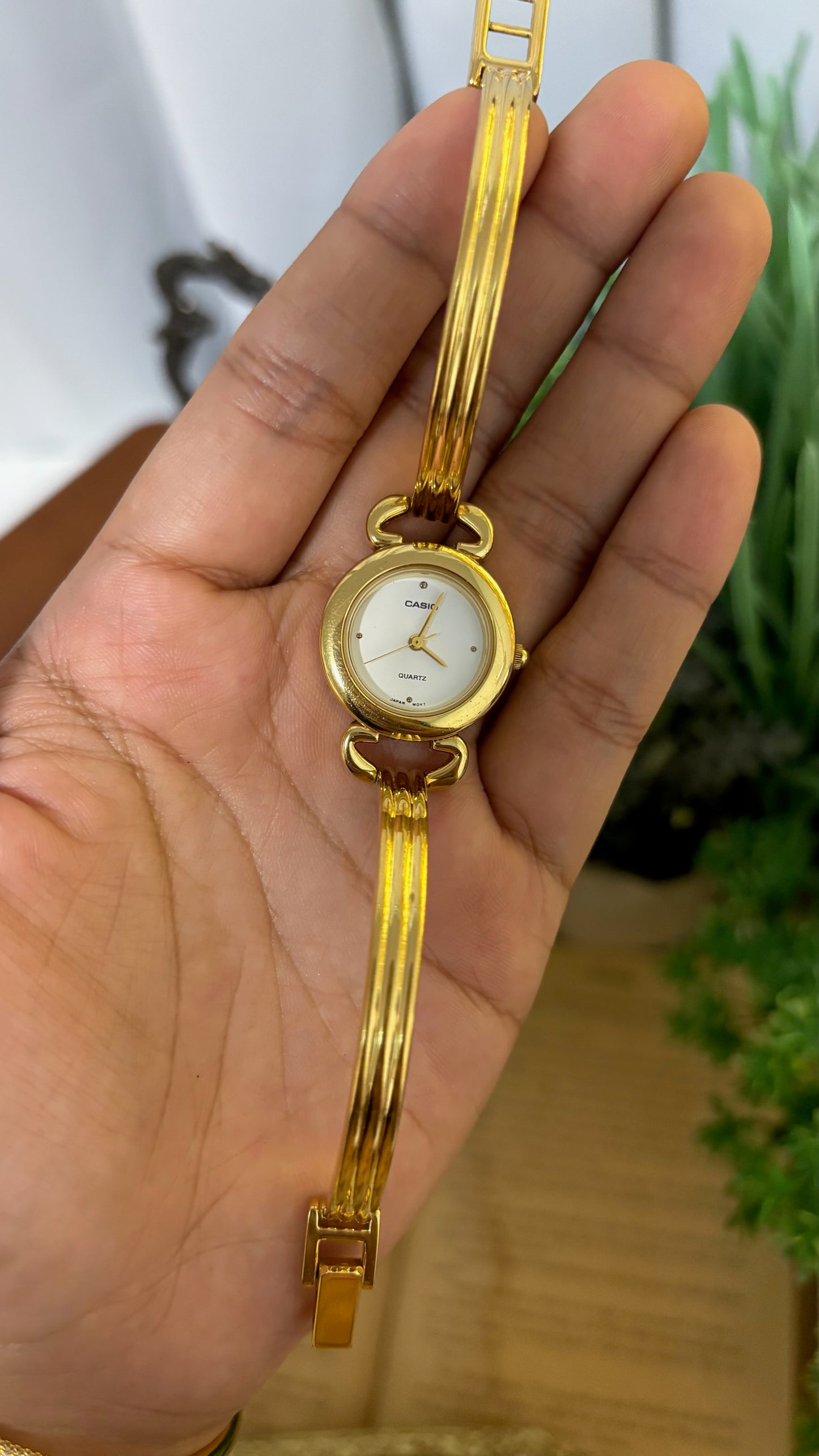 Rare Vintage Casio Horsebit Bangle Watch in Gold Tone Quartz