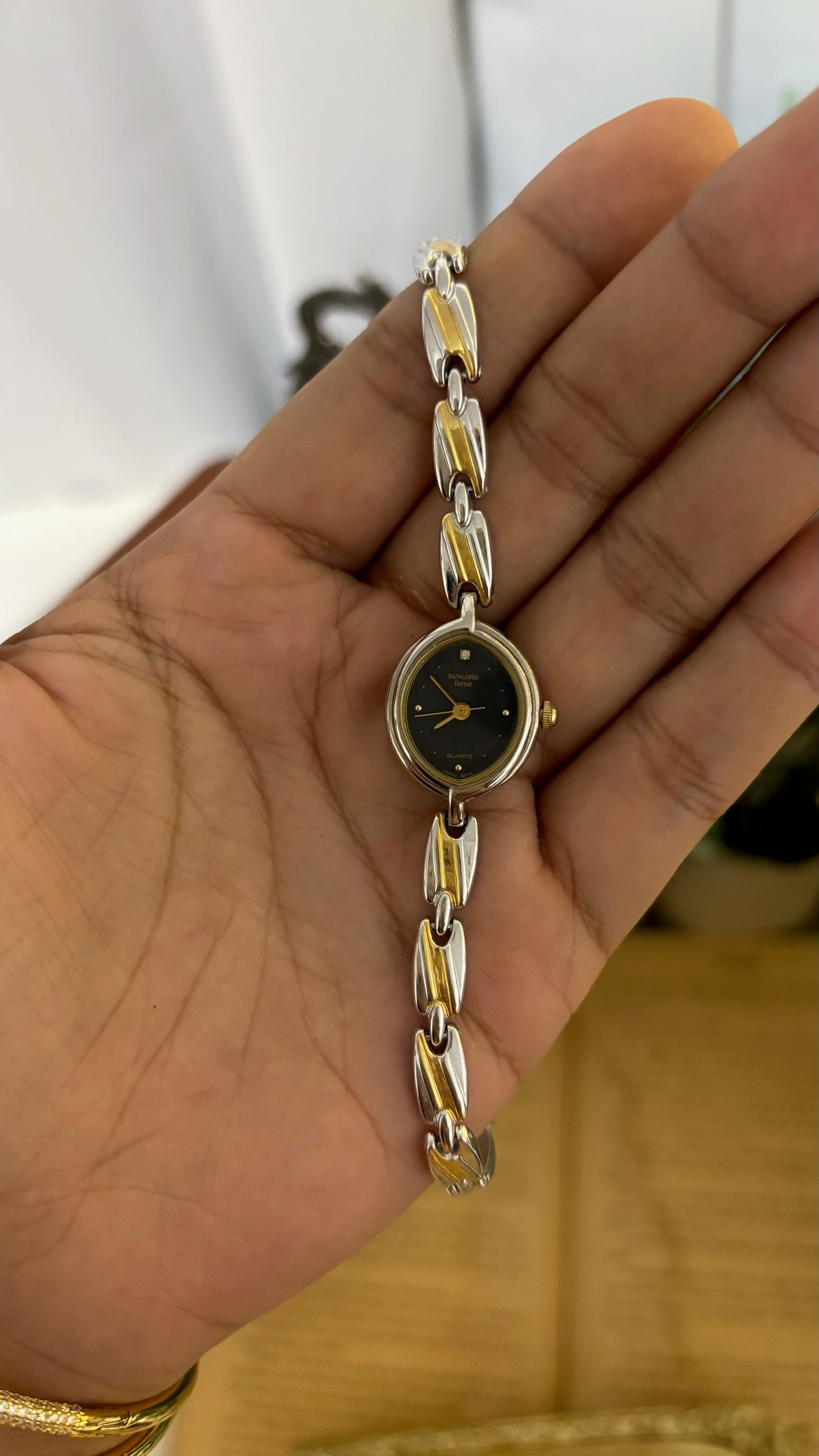 Vintage Sunlord Femir Eyeshaped Black Dial Watch in Two-Tone Quartz