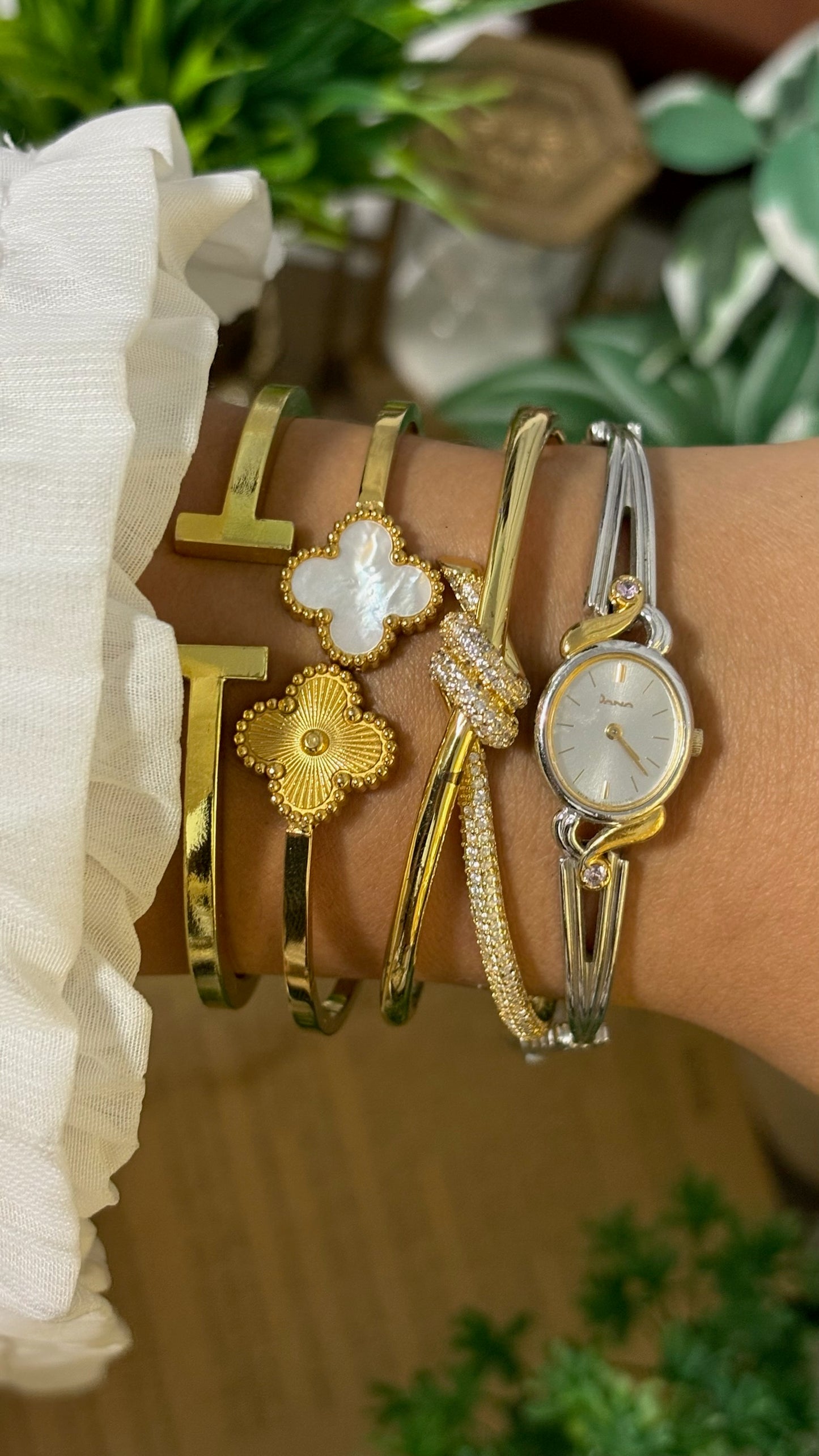 Rare Vintage Dana Rhinestone Accent Semi-Bangle Watch in Two-Tone Quartz