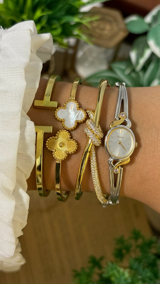 Rare Vintage Dana Rhinestone Accent Semi-Bangle Watch in Two-Tone Quartz