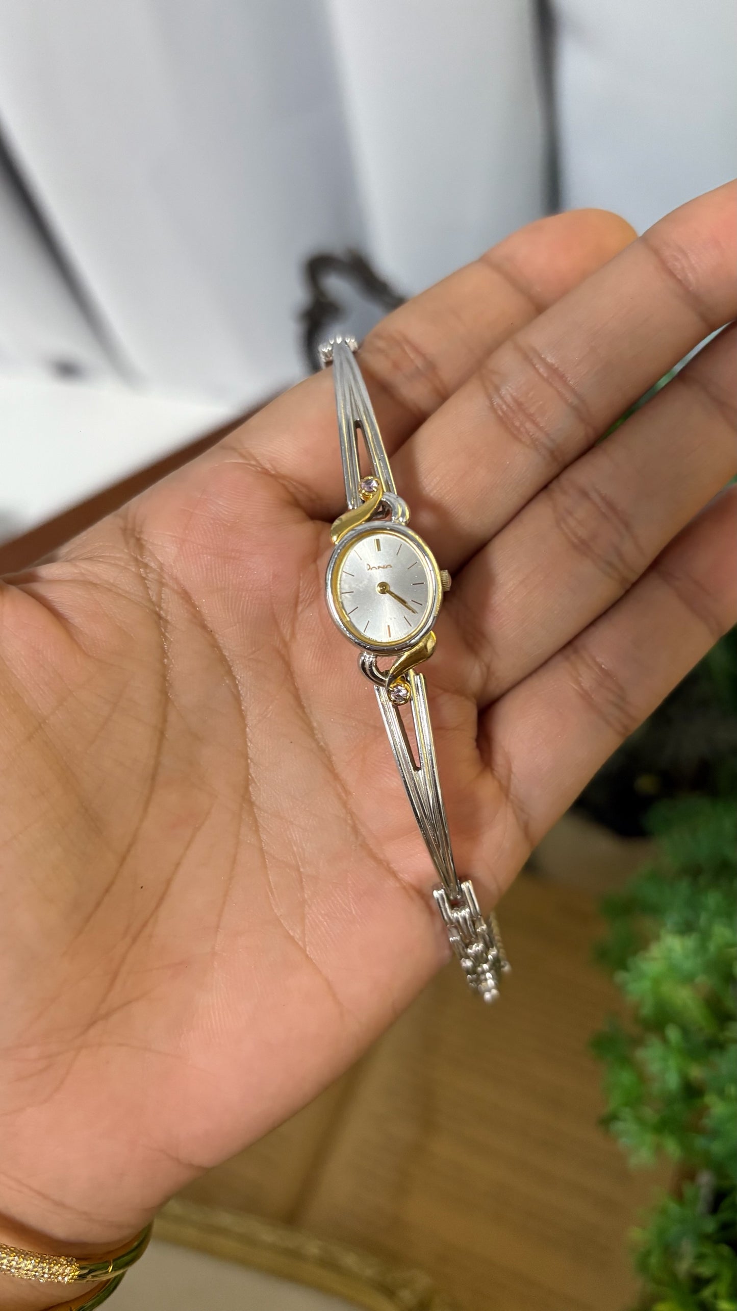 Rare Vintage Dana Rhinestone Accent Semi-Bangle Watch in Two-Tone Quartz
