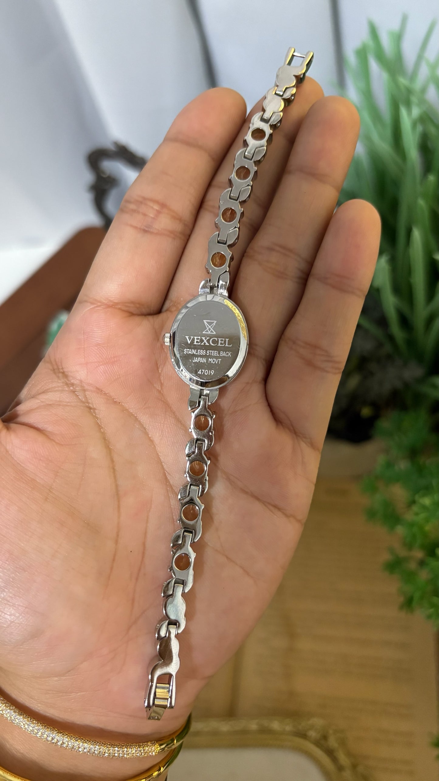 Vintage Vexcel Citrine Mother of Pearl Dial Bracelet Watch in Silver Tone Quartz