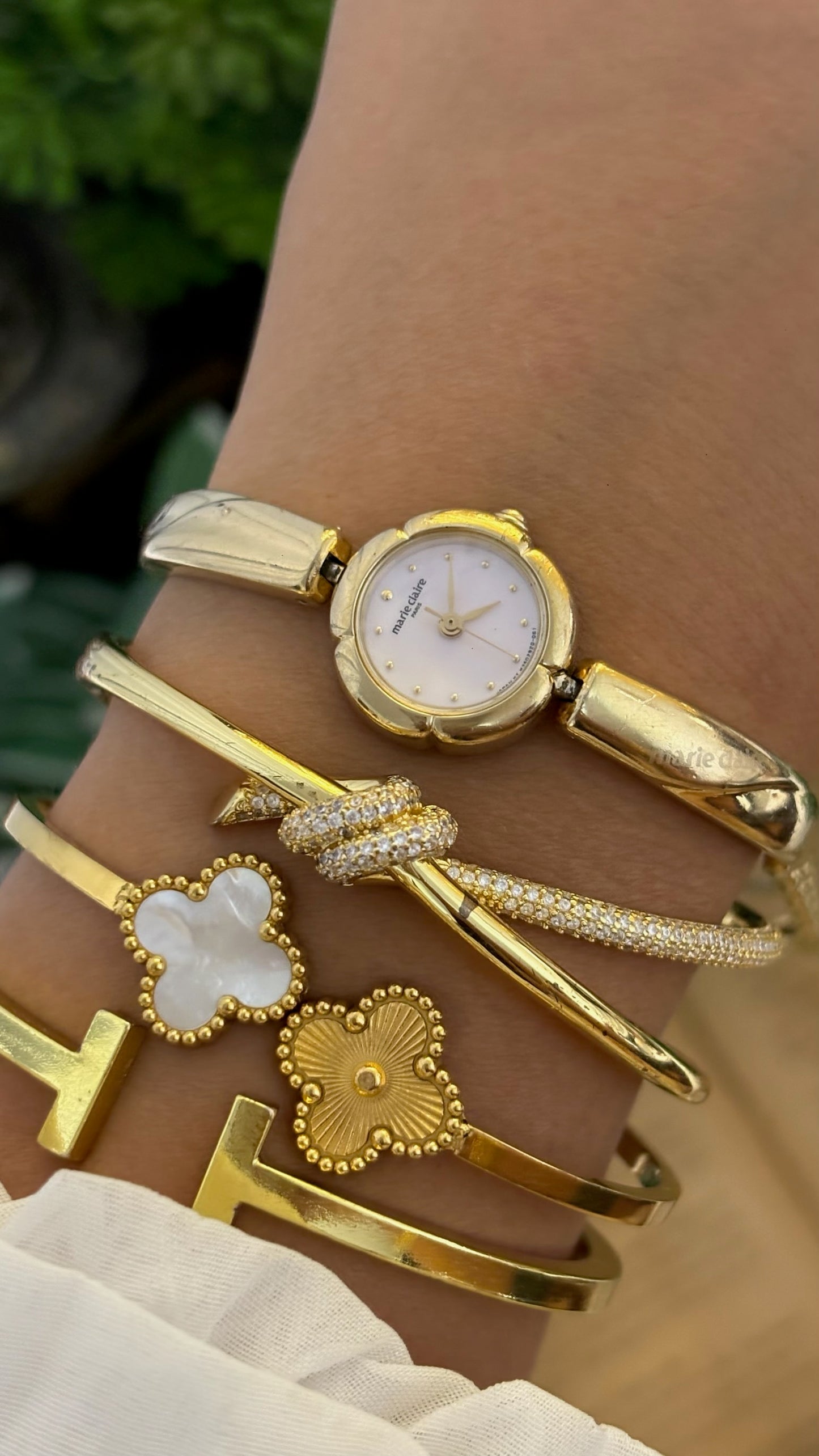 Vintage Marie Claire Flower Dial Bangle Watch in Gold Tone Quartz
