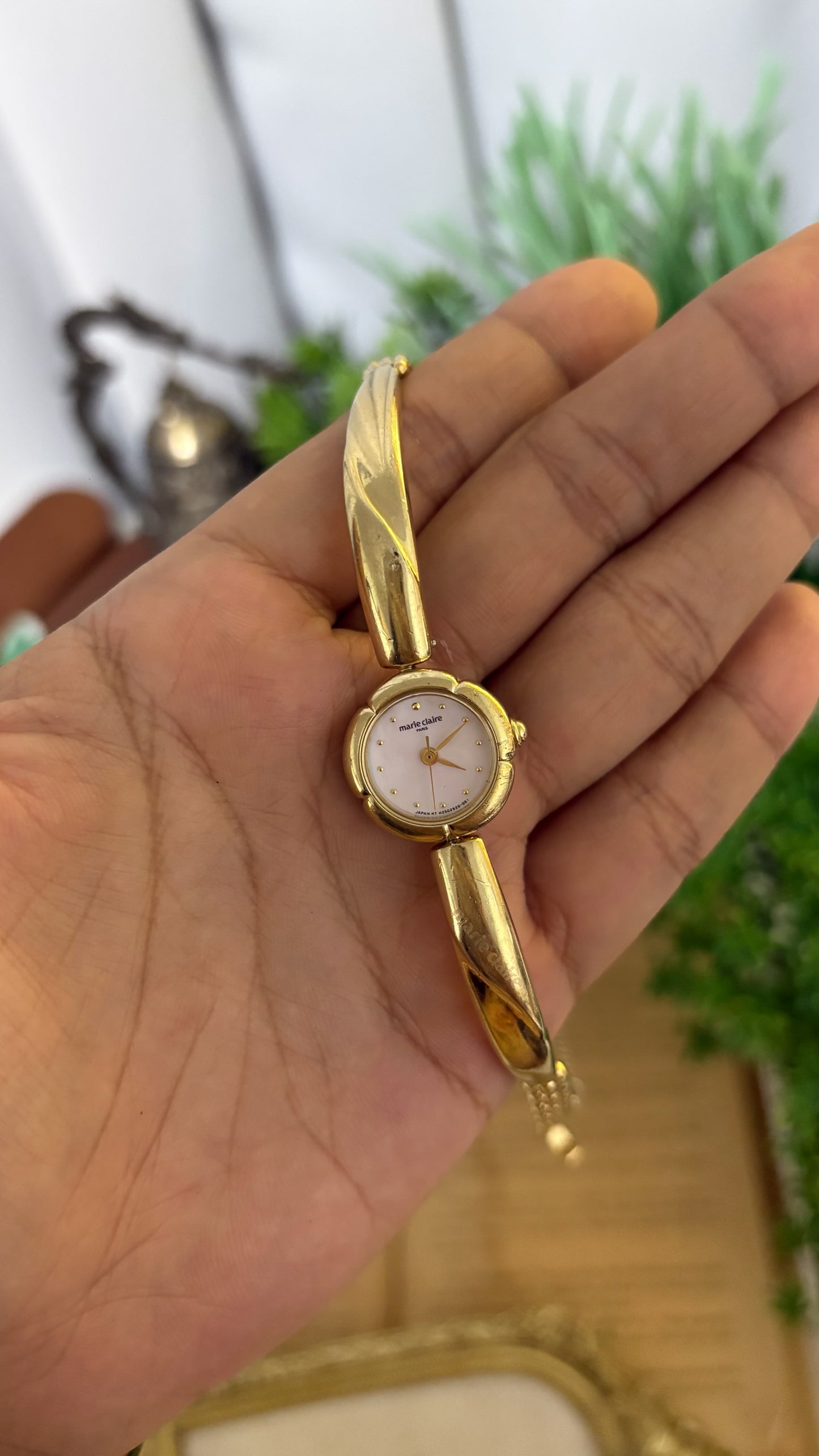 Vintage Marie Claire Flower Dial Bangle Watch in Gold Tone Quartz