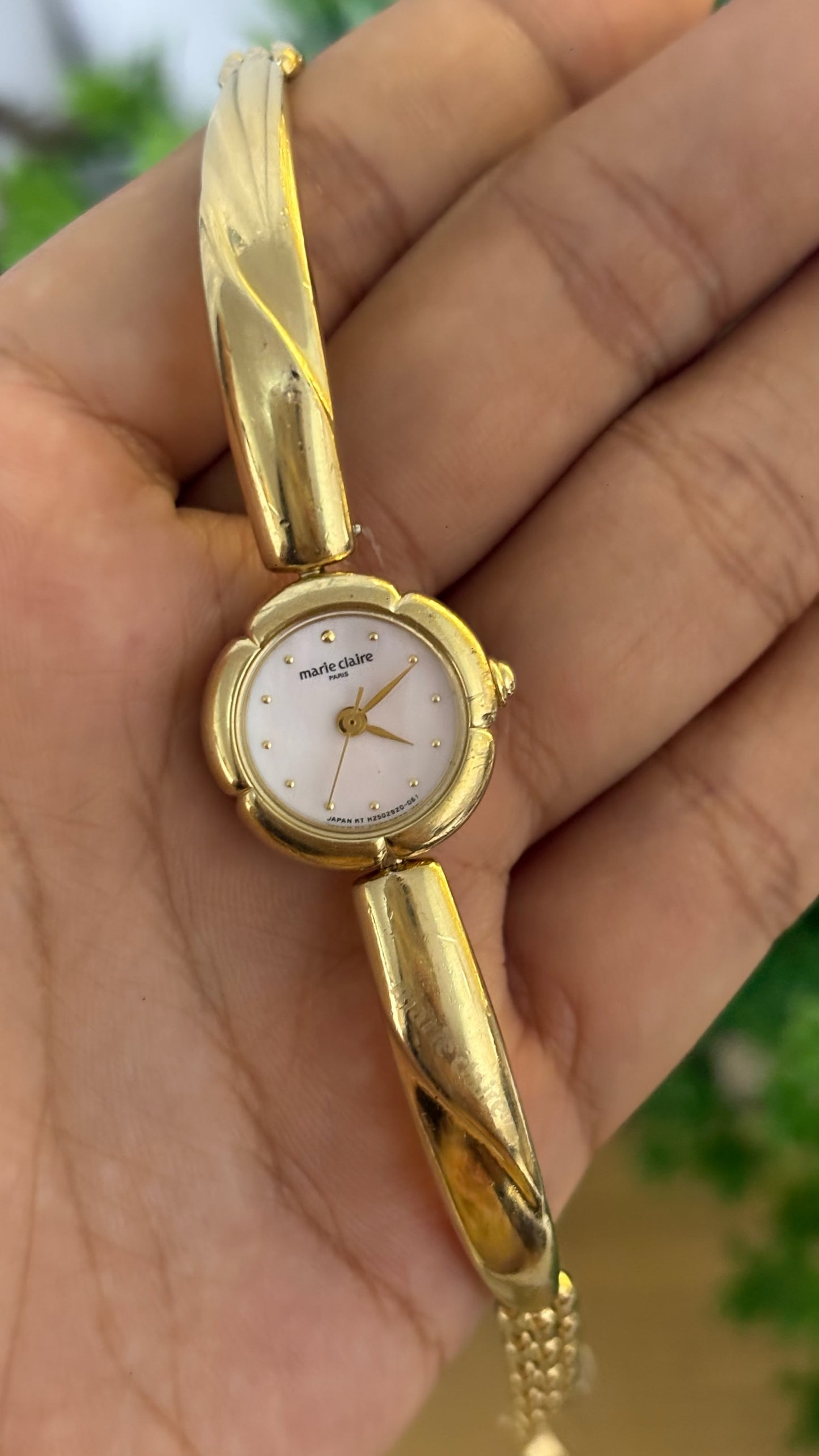 Vintage Marie Claire Flower Dial Bangle Watch in Gold Tone Quartz