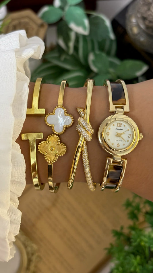 Rare Vintage Alfadino Resin Art Deco Semi-Bangle Watch in Gold Tone Quartz