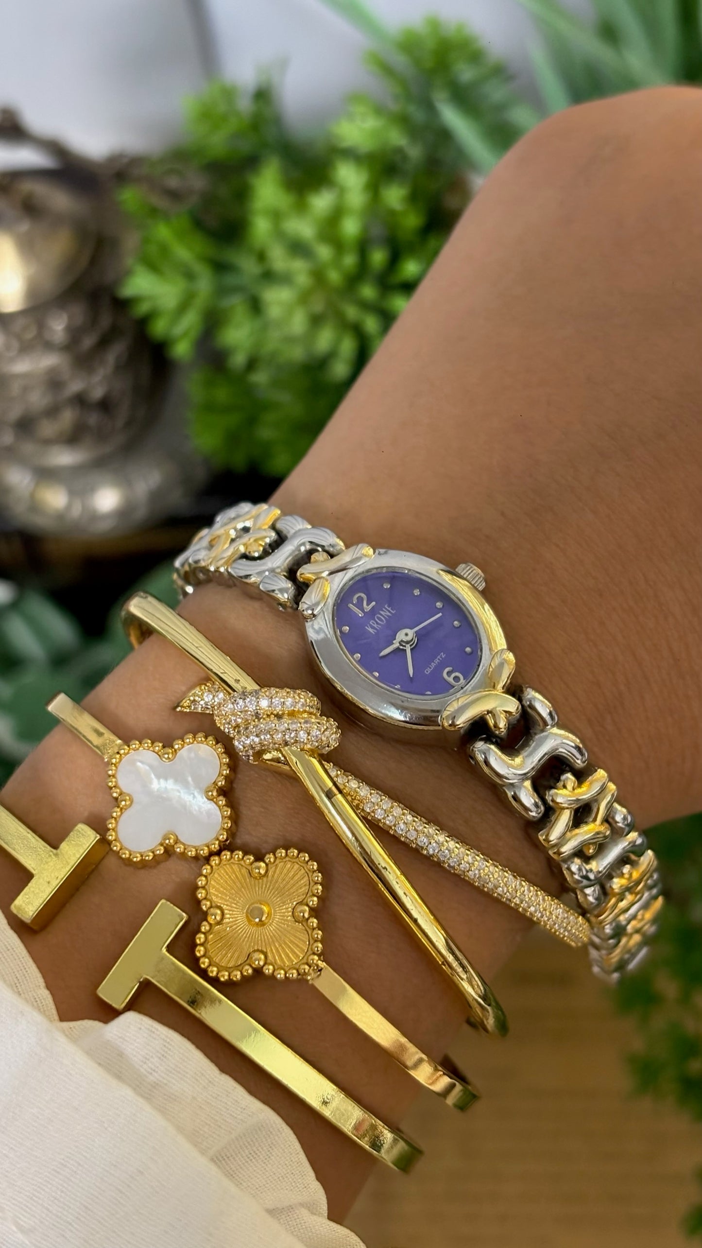 Vintage Krone Purple Dial X-link Watch in Two-Tone Quartz