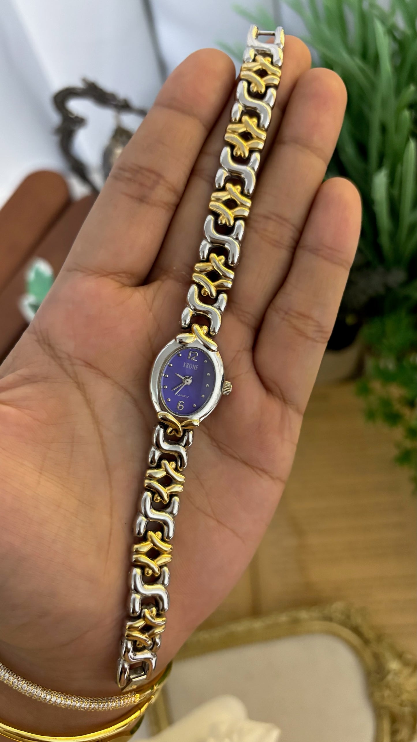 Vintage Krone Purple Dial X-link Watch in Two-Tone Quartz