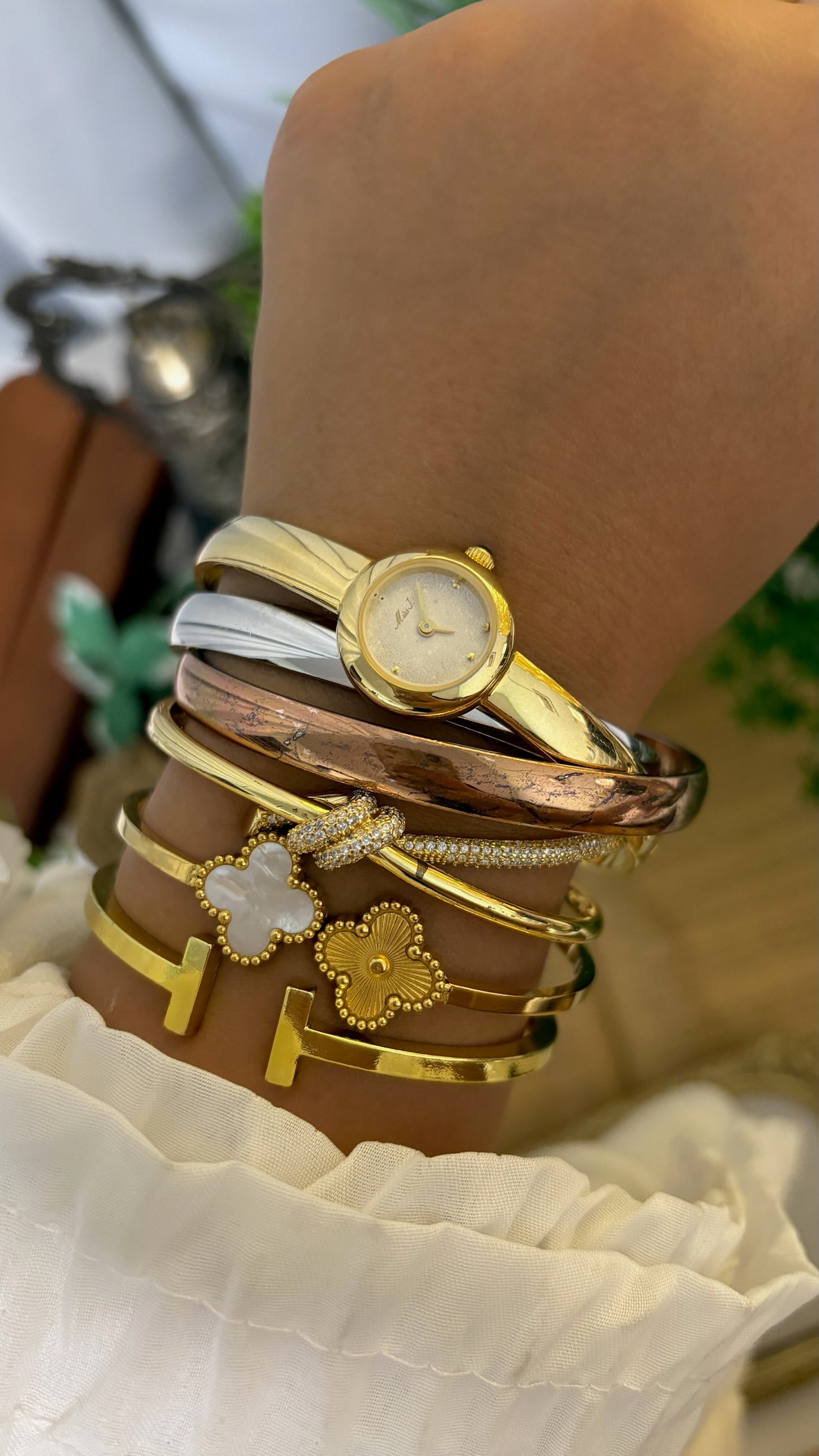Rare vintage Miss J. Tri-Bangle Watch in Two-Tone Quartz Seiko Rivoli-Inspired
