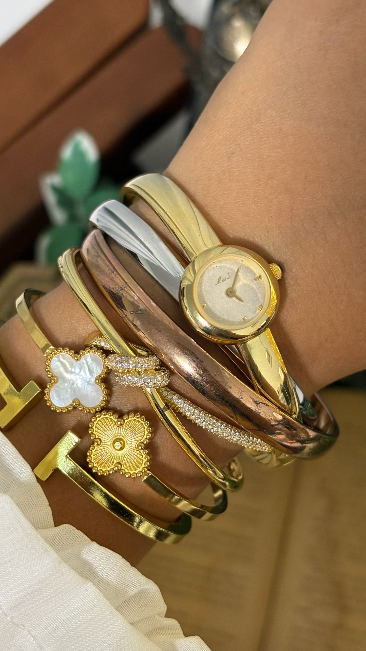 Rare vintage Miss J. Tri-Bangle Watch in Two-Tone Quartz Seiko Rivoli-Inspired