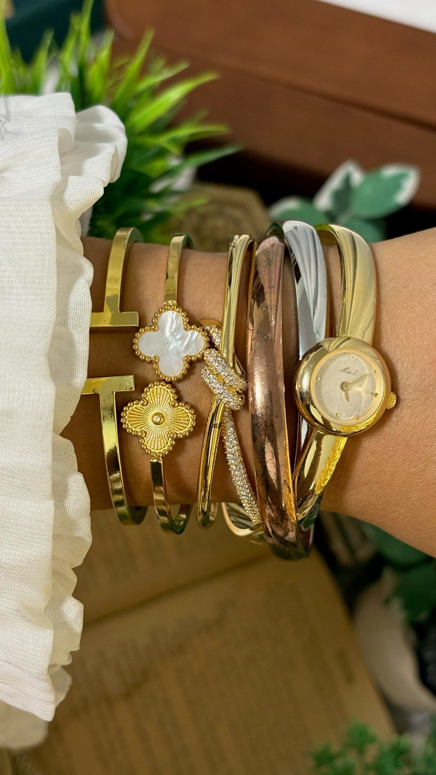 Rare vintage Miss J. Tri-Bangle Watch in Two-Tone Quartz Seiko Rivoli-Inspired