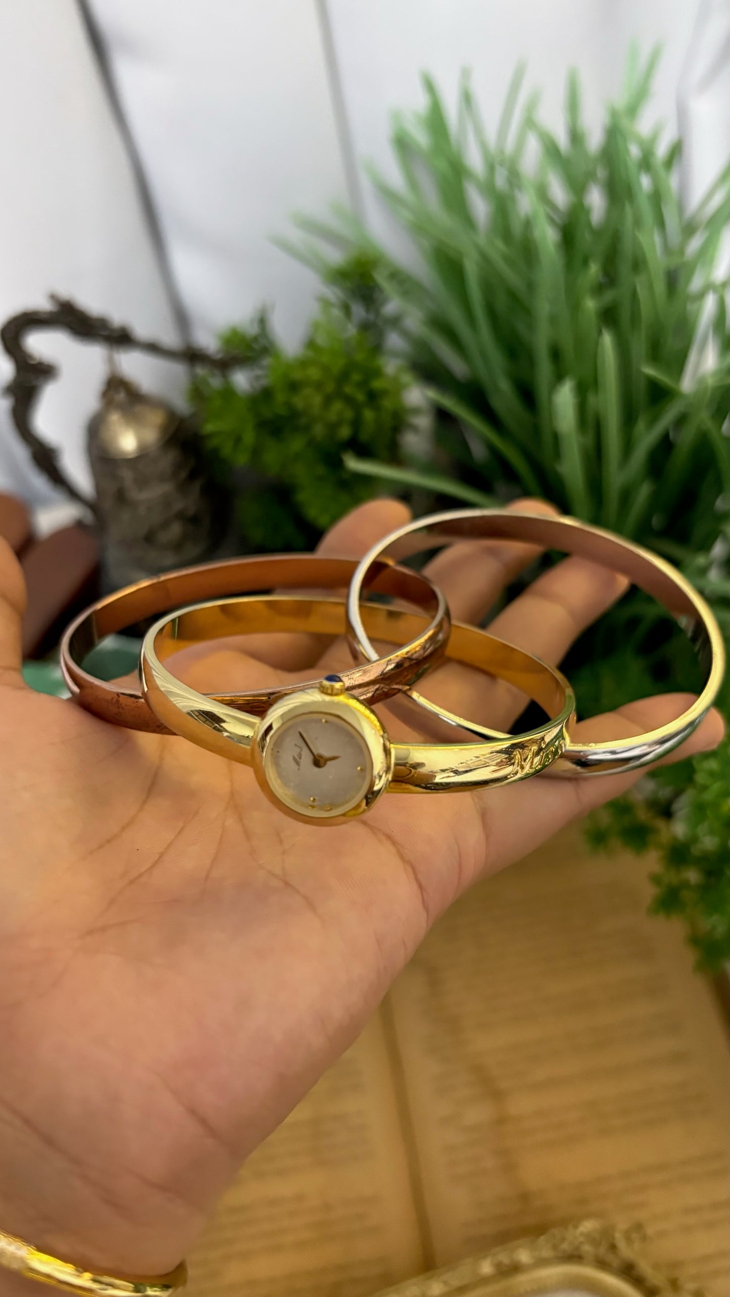 Rare vintage Miss J. Tri-Bangle Watch in Two-Tone Quartz Seiko Rivoli-Inspired